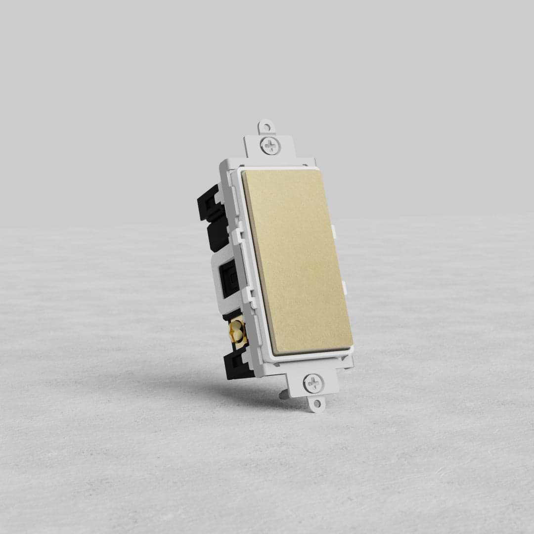 Center Retractive Rocker Switch in Antique Brass White finish with a white frame, shown on a neutral background.