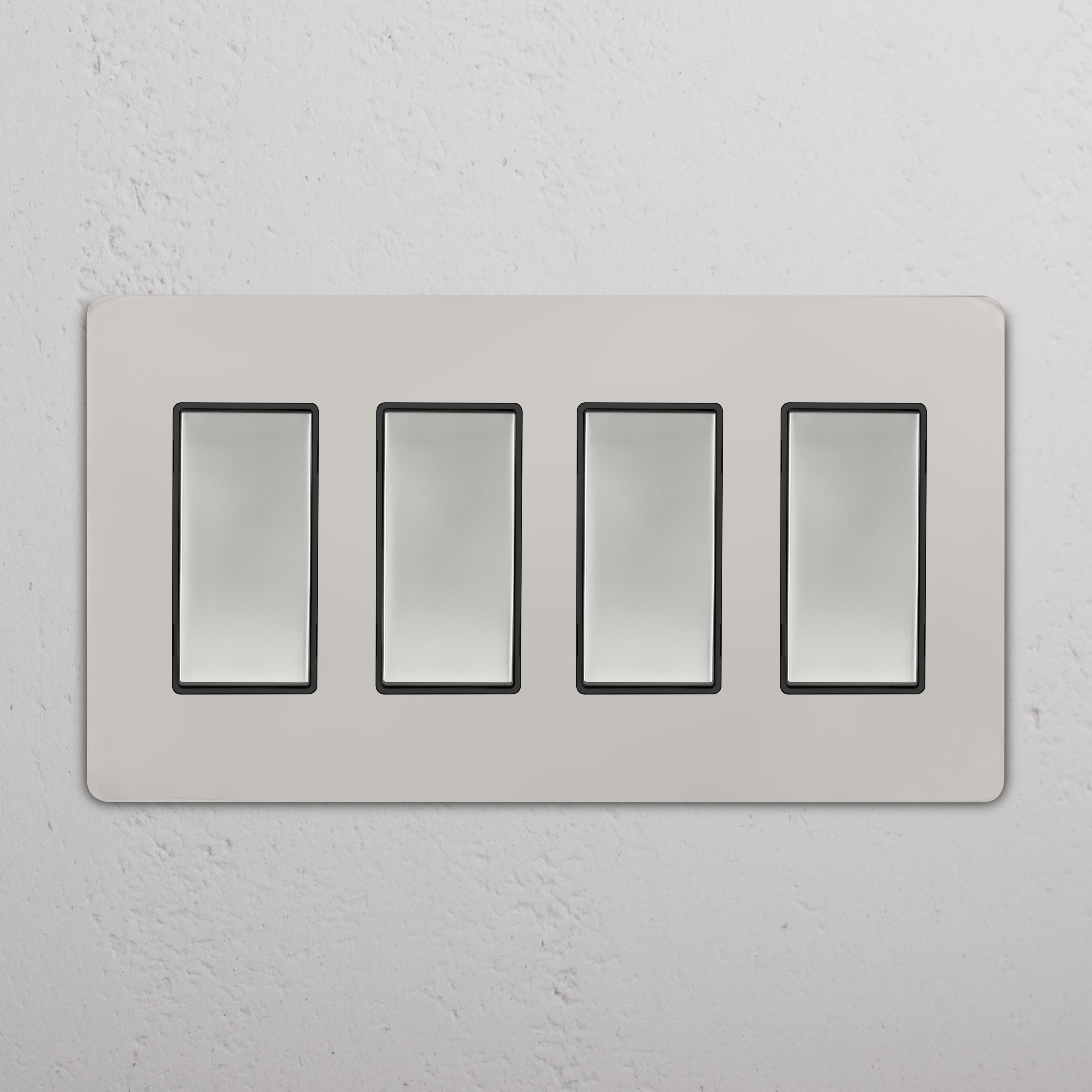 Grove 4G Rocker Switch in polished nickel black finish, featuring four rocker switches on a wall plate.