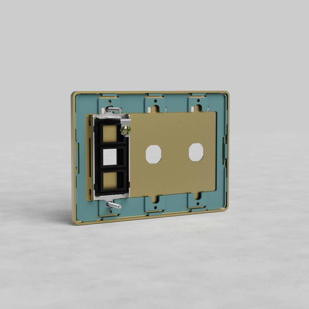 Antique Brass 3G 2x Switch & Keystone Plate Grove US wall plate with two keystone openings and visible screws.