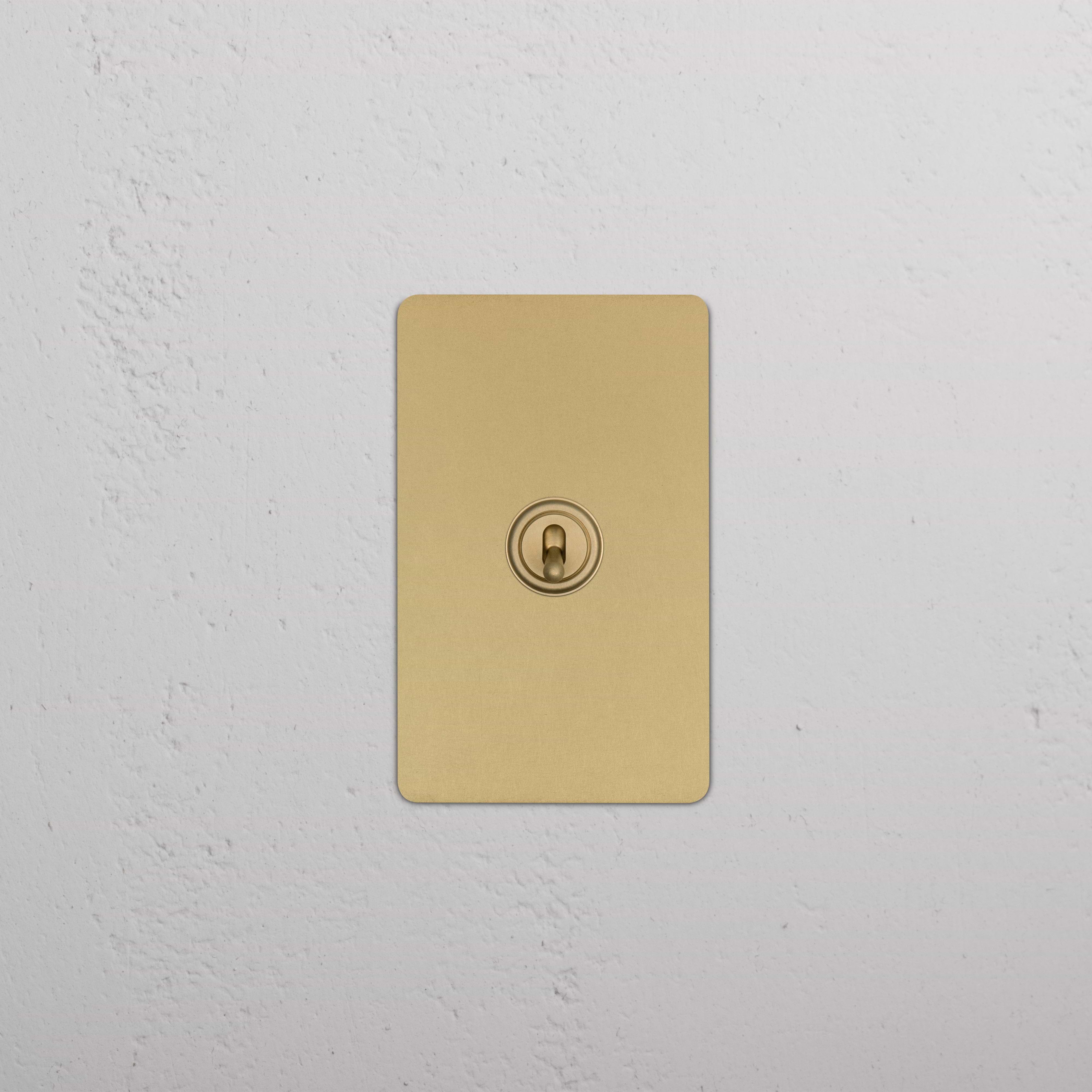 Kew 1G Smart Retractive Toggle Switch in antique brass with round toggle, mounted on a white wall.