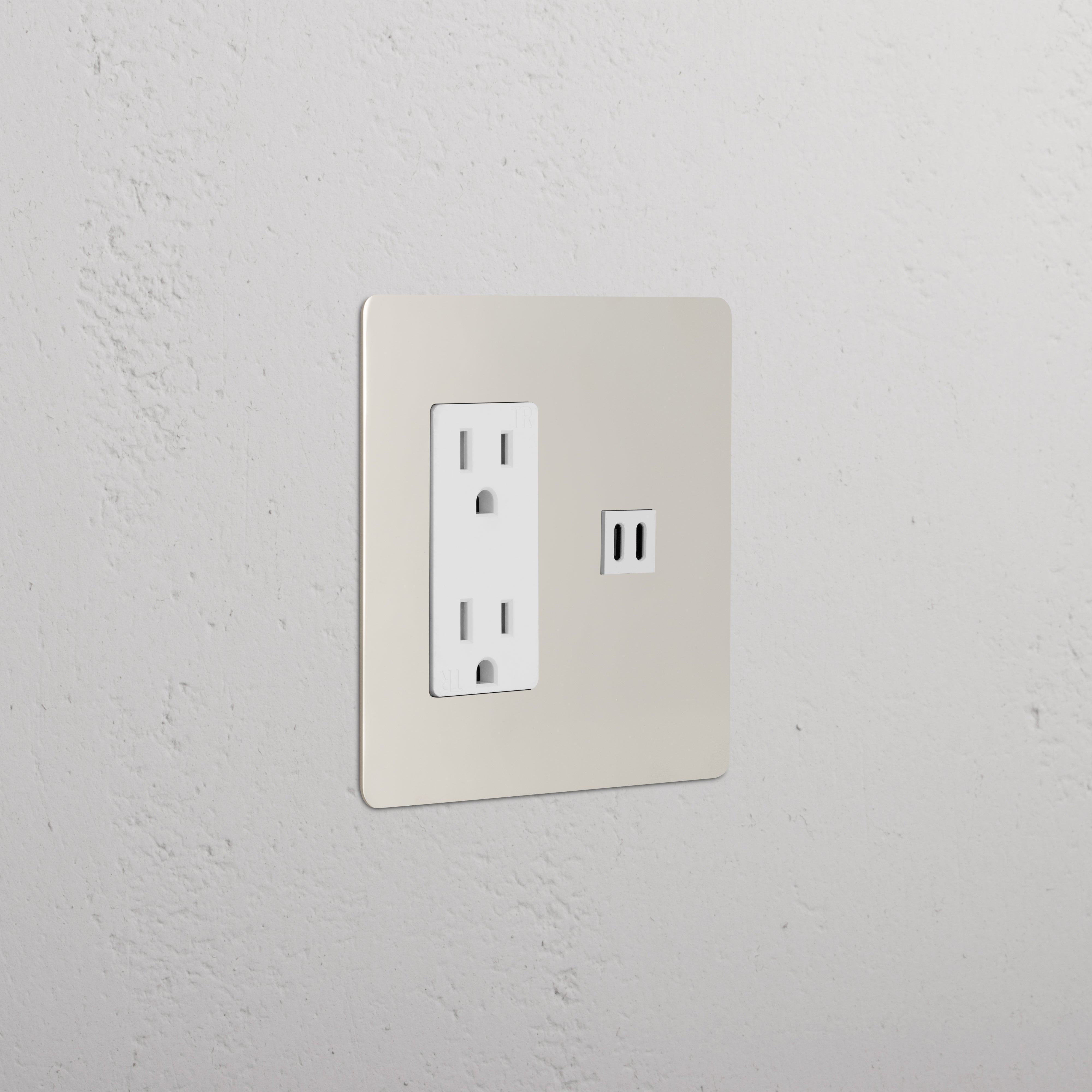 Kew 2G Outlet & Fast Charge USB in polished nickel white with two sockets and USB port, wall mounted.