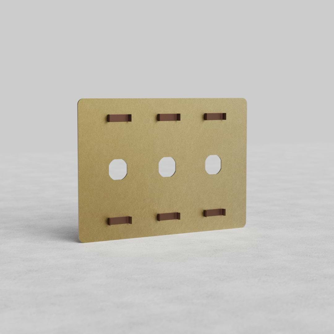 3G Switch Plate Kew US in Antique Brass finish, rectangular with three circular switch apertures.