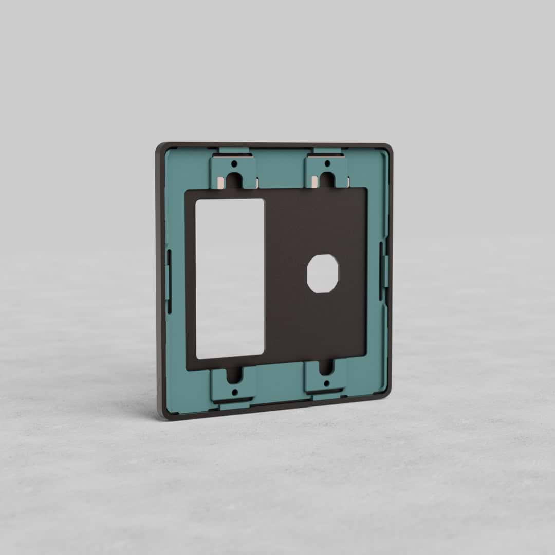 Bronze 2-gang switch and outlet plate (Grove US) with one rectangular and one hexagonal cutout.