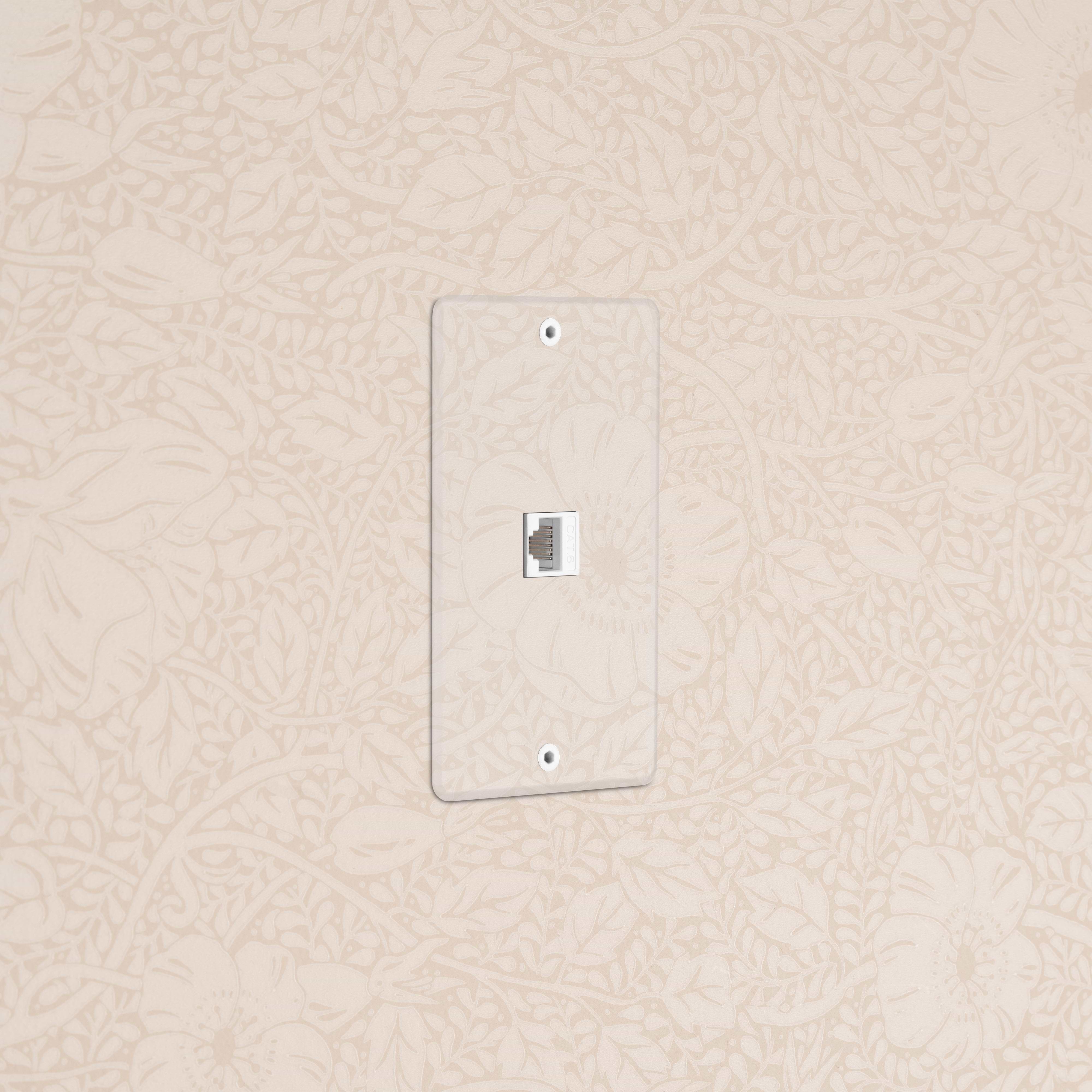 Kew 1G CAT 6 Keystone in clear white, single Ethernet keystone jack with rectangular faceplate.