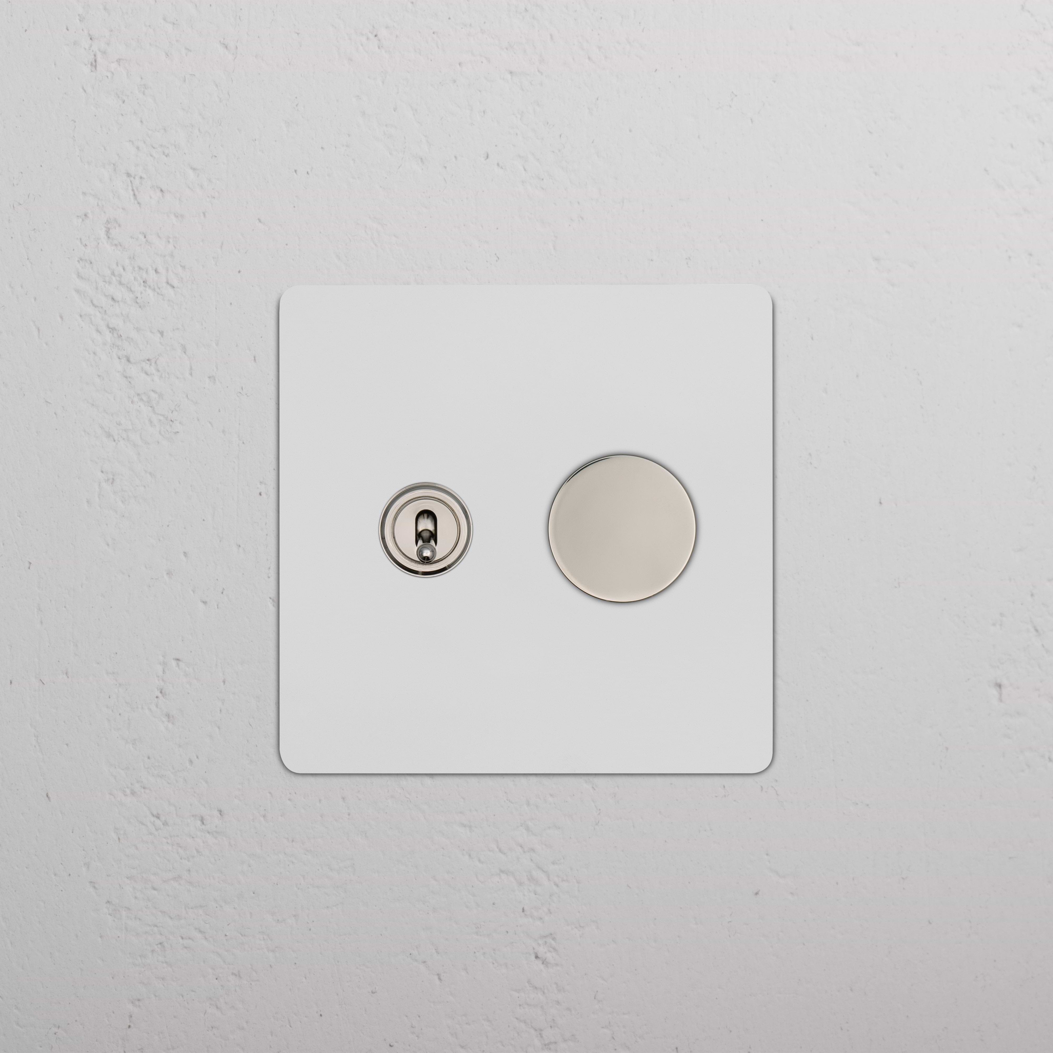 Kew 2G Toggle & Dimmer Switch in paintable polished nickel, with toggle and dimmer controls on faceplate.