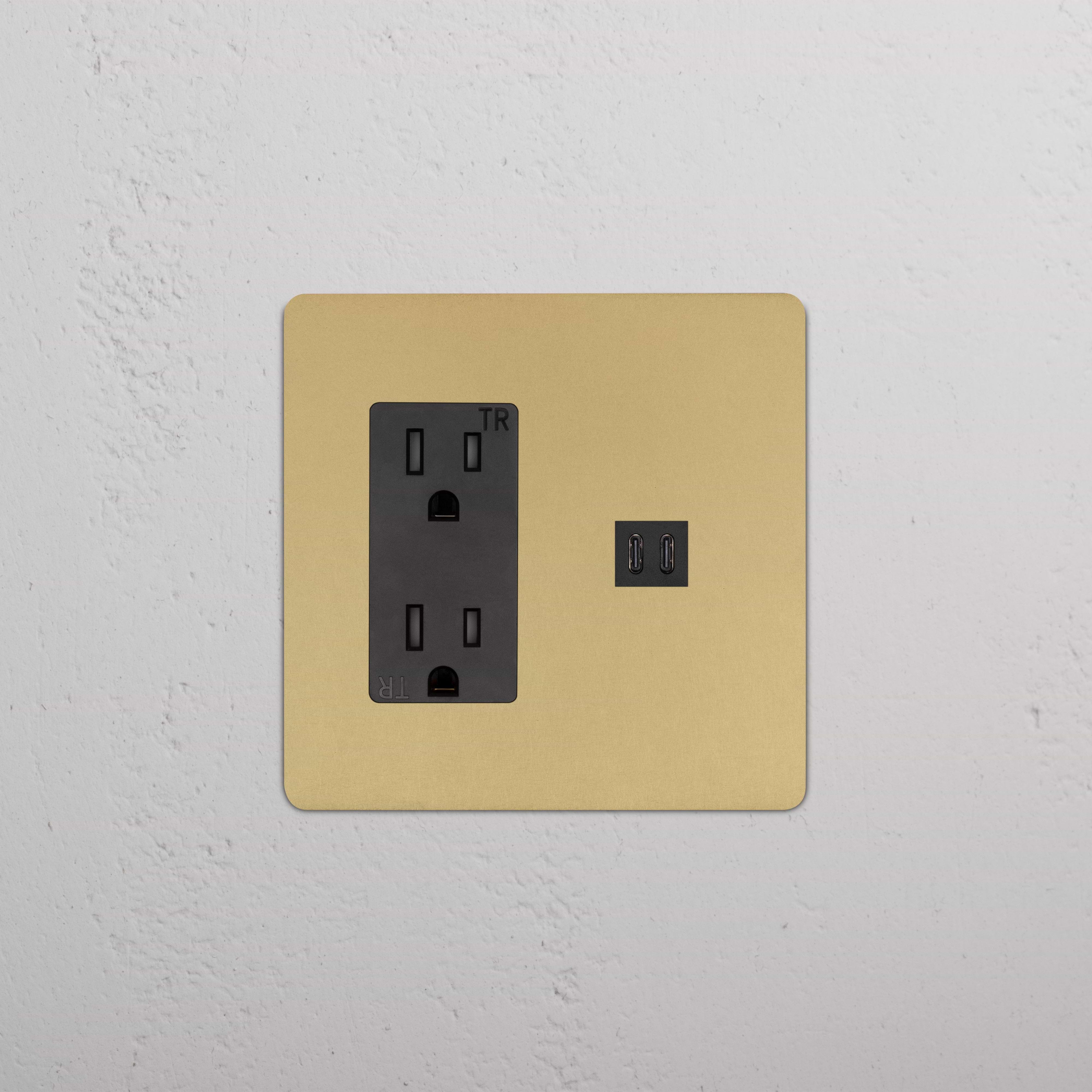 Kew 2G Outlet & Fast Charge USB in Antique Brass Black with two sockets and dual black USB-C ports on faceplate.