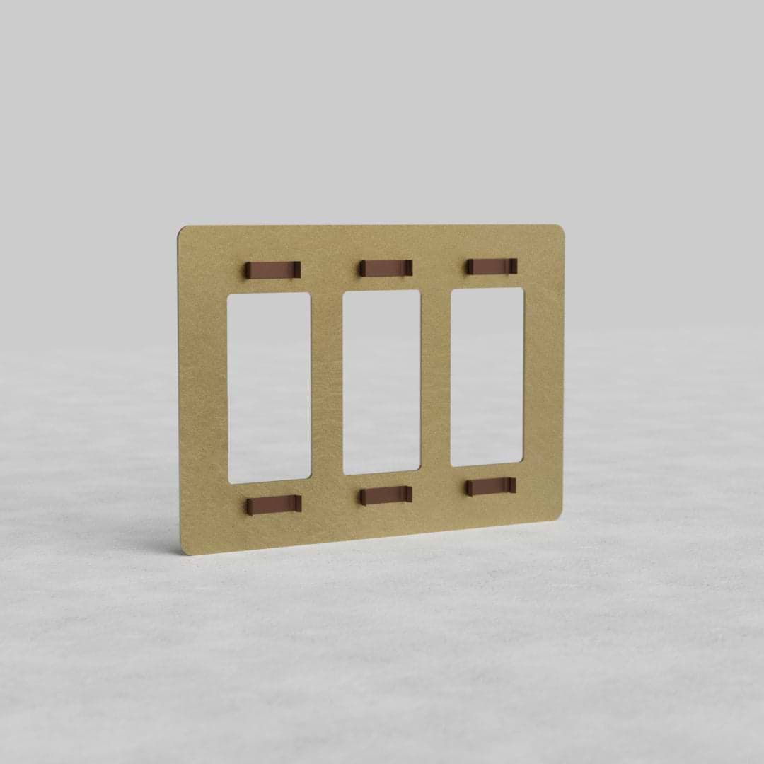 Antique Brass 3G Outlet Plate Kew US with three vertical slots, shown upright against a neutral background.
