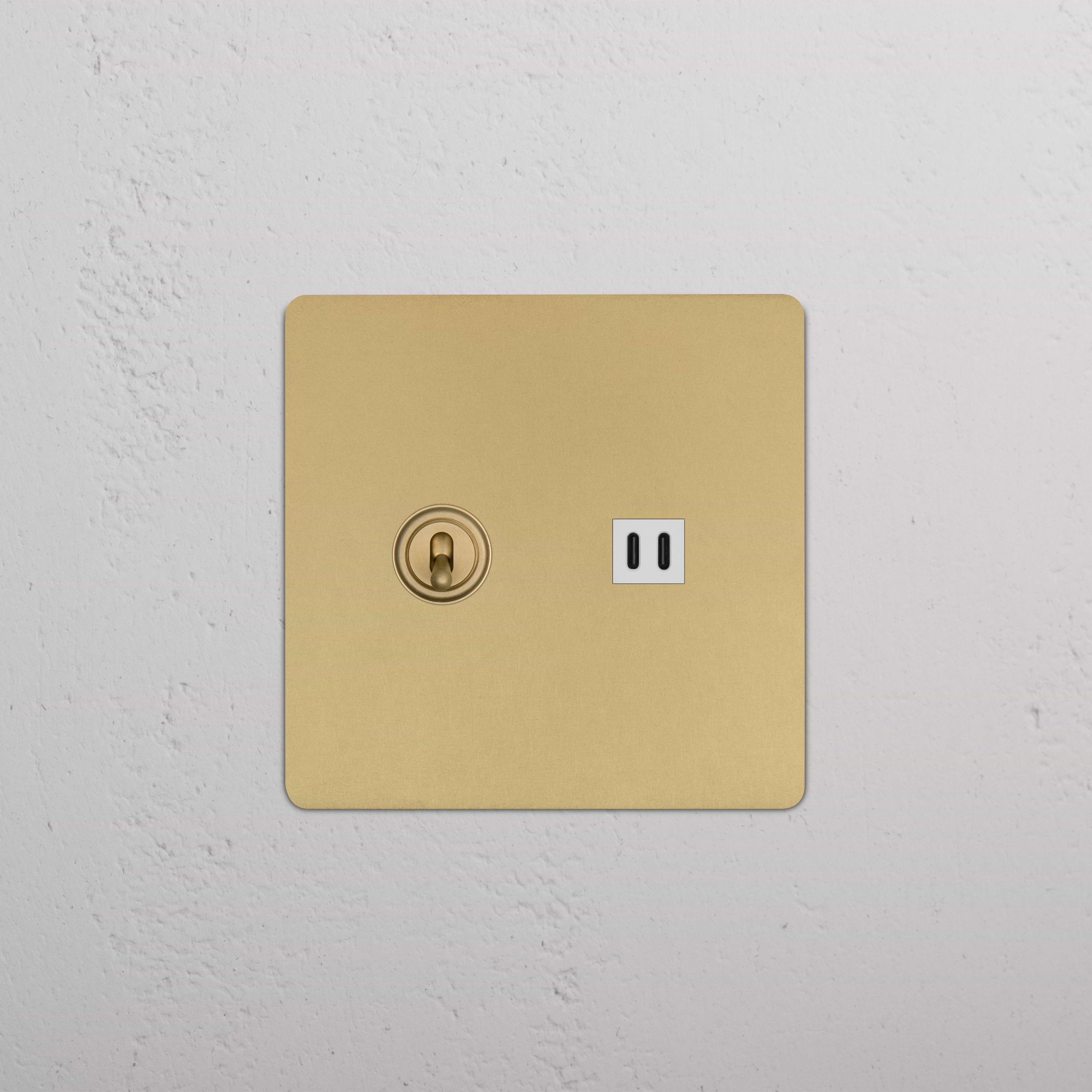 Kew 2G Toggle Switch & Fast Charge USB in Antique Brass White finish, shown on a white wall.