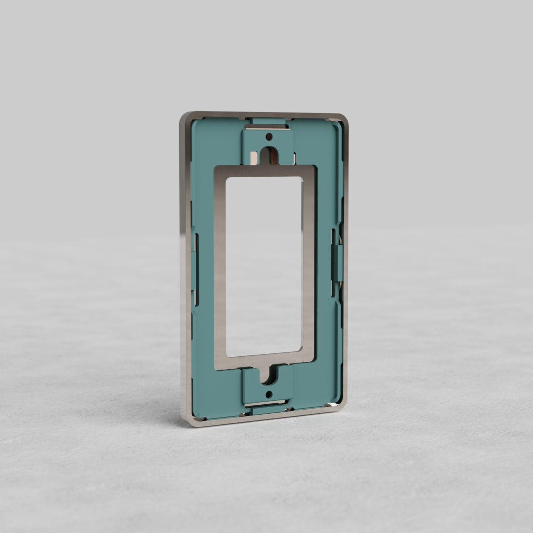 Polished nickel 1-gang outlet plate (Grove US) with central cutout, displayed against a light background.