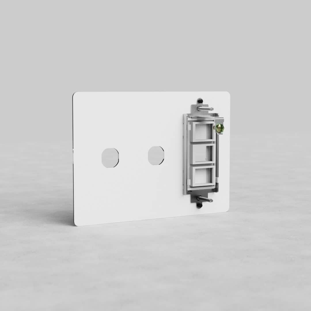Clear 3G 2x Switch & Keystone Plate Kew US with two switch slots, shown on a plain, light background.