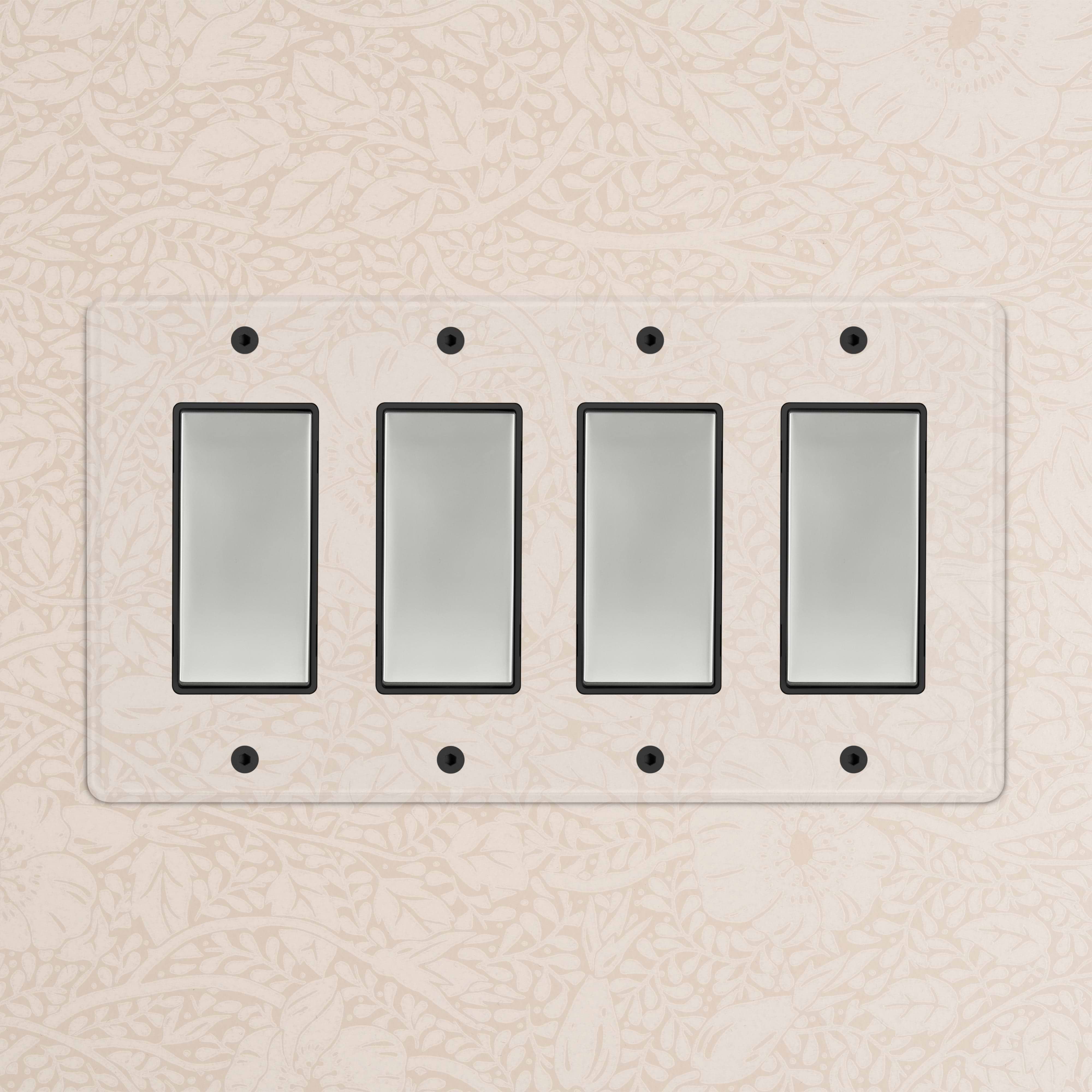 Kew 4G Rocker Switch in clear polished nickel black finish, shown mounted horizontally on a wall.