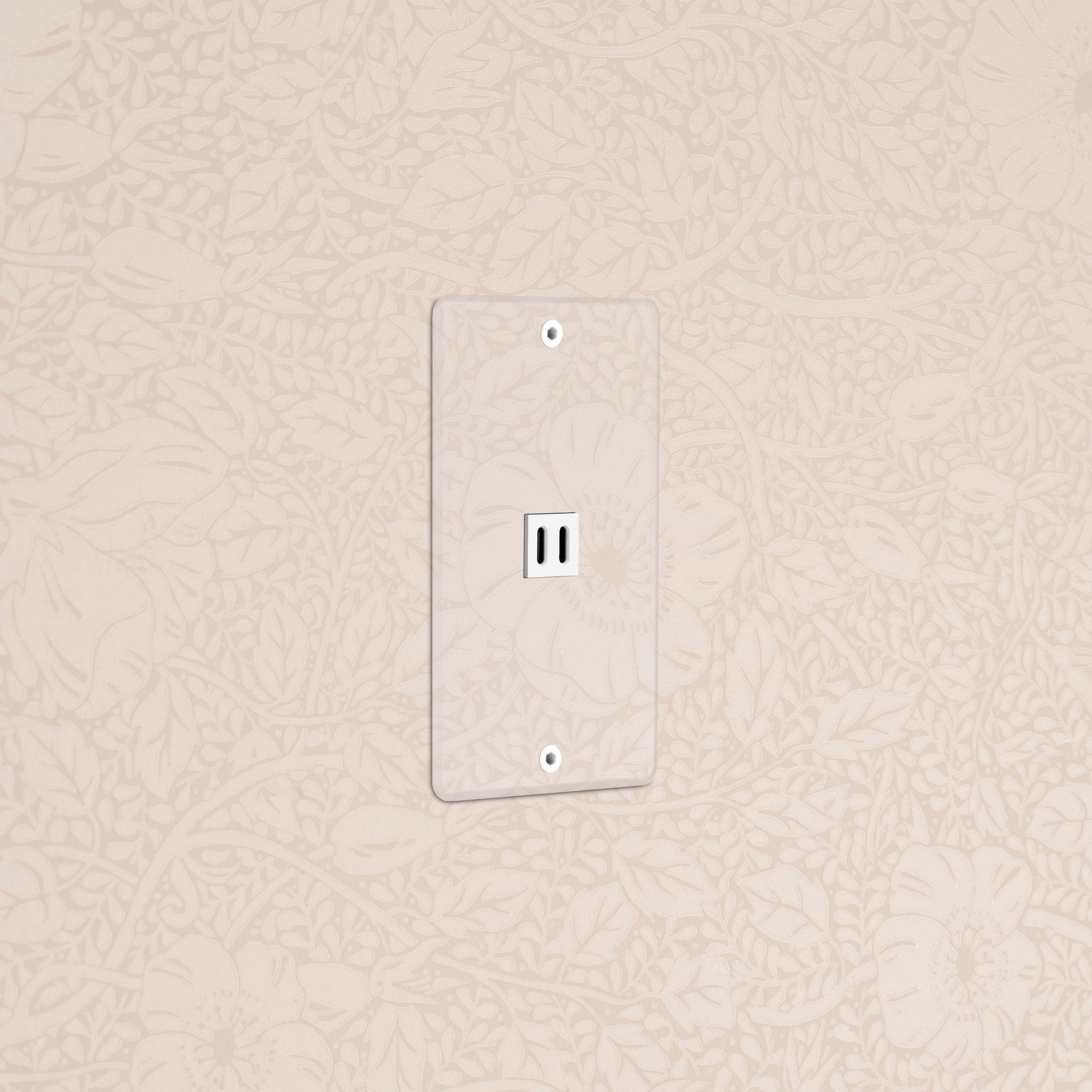 Kew 1G Fast Charge 45W USB Keystone in clear white, a single-gang USB wall outlet cover plate.