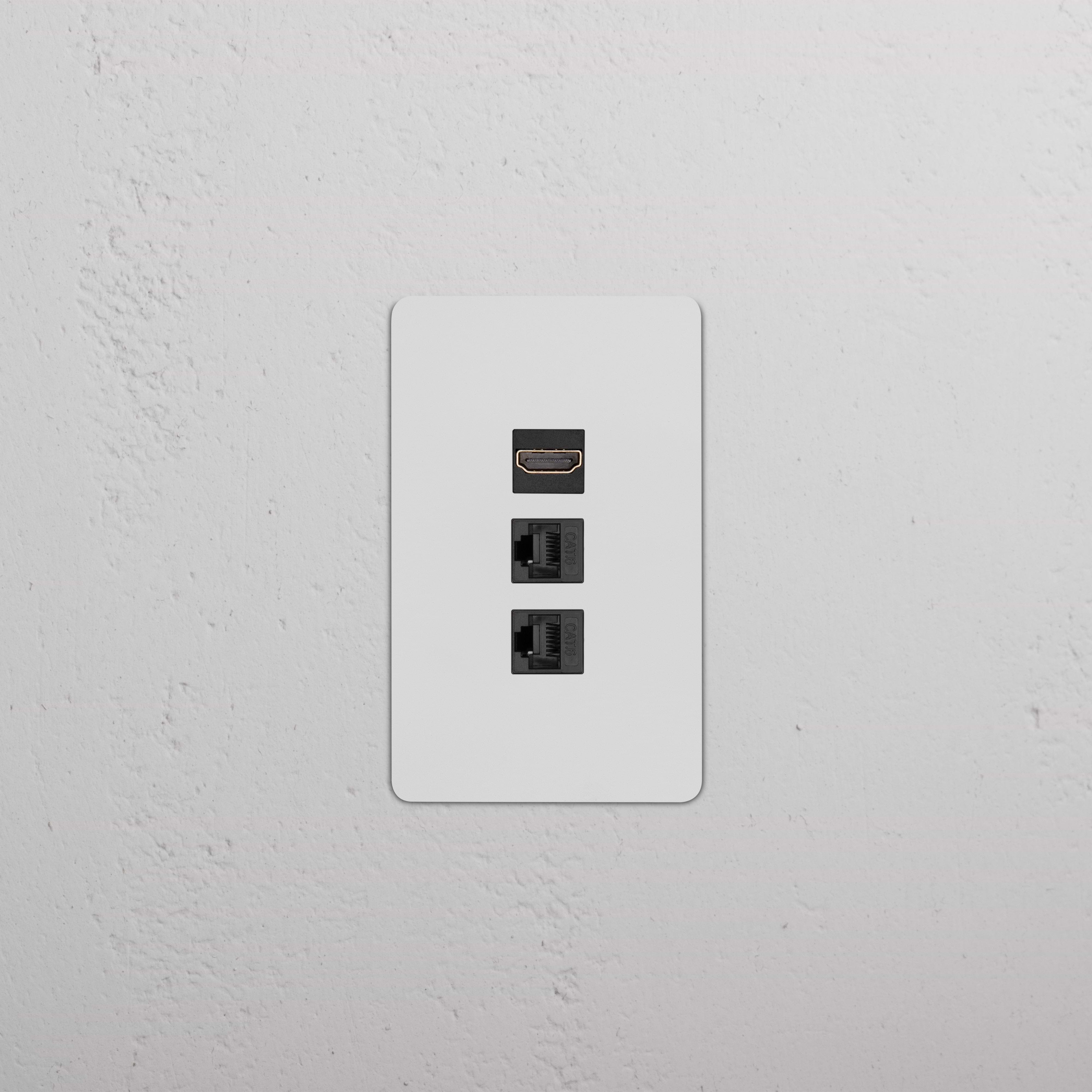 Kew 1G HDMI & 2x CAT6 Keystone wall plate in paintable black with one HDMI and two Ethernet ports.