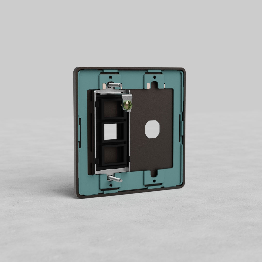 Bronze 2G Switch & Keystone Plate Grove US with two switch openings and keystone slot, displayed upright.