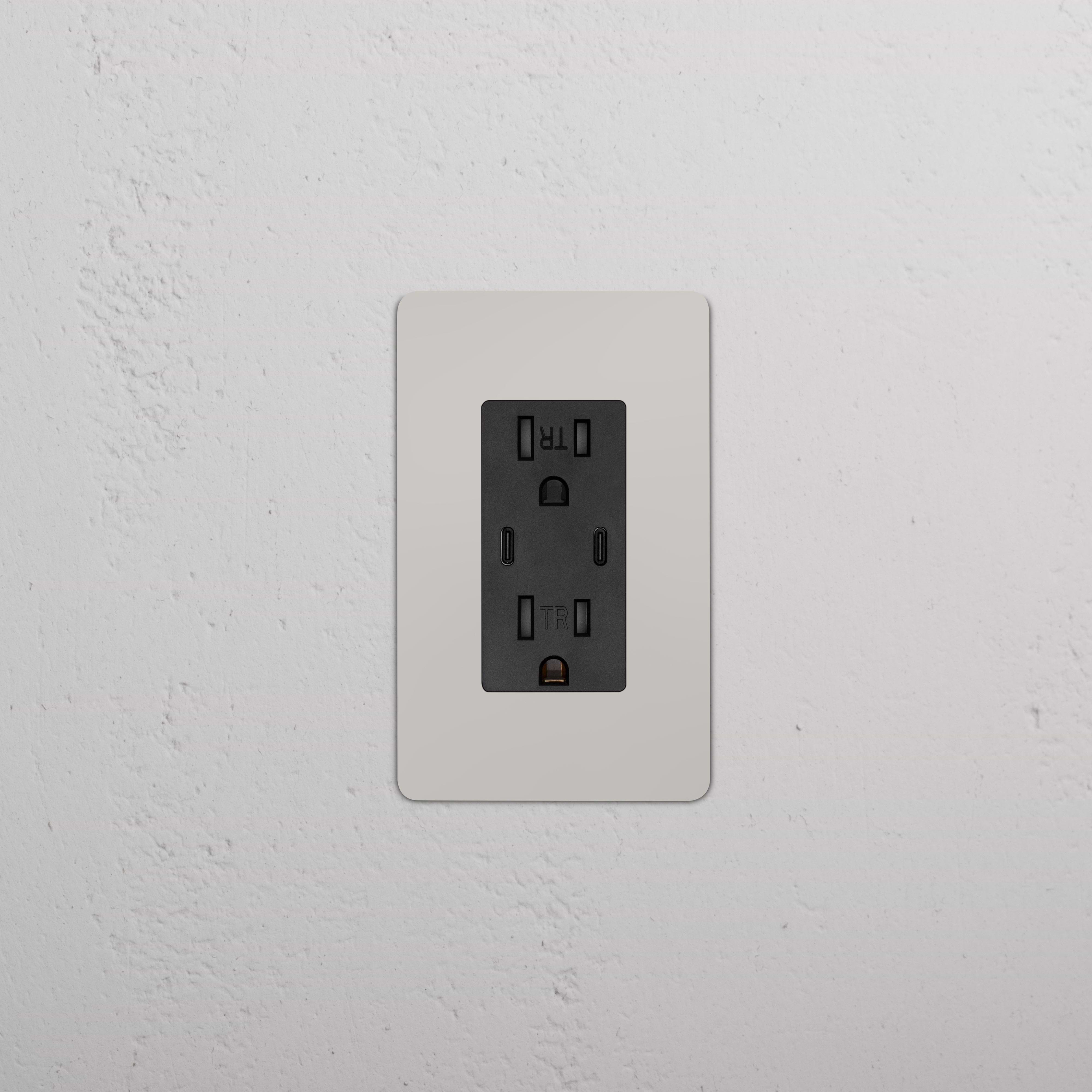 Kew 1G 15A USB Outlet in Polished Nickel Black with dual sockets and USB port on a polished black plate.