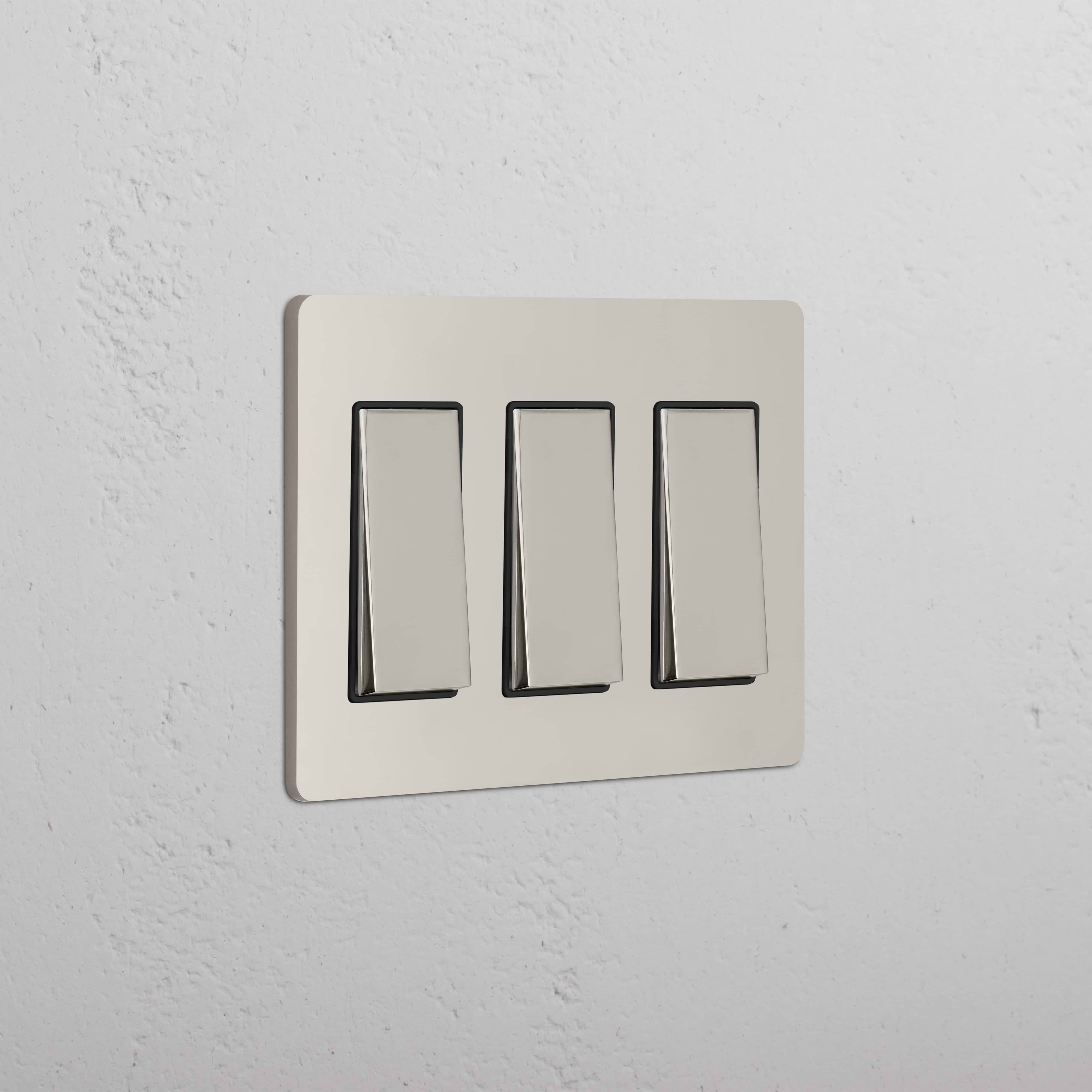 Grove 3G Rocker Switch in polished nickel black finish, mounted on a white textured wall.