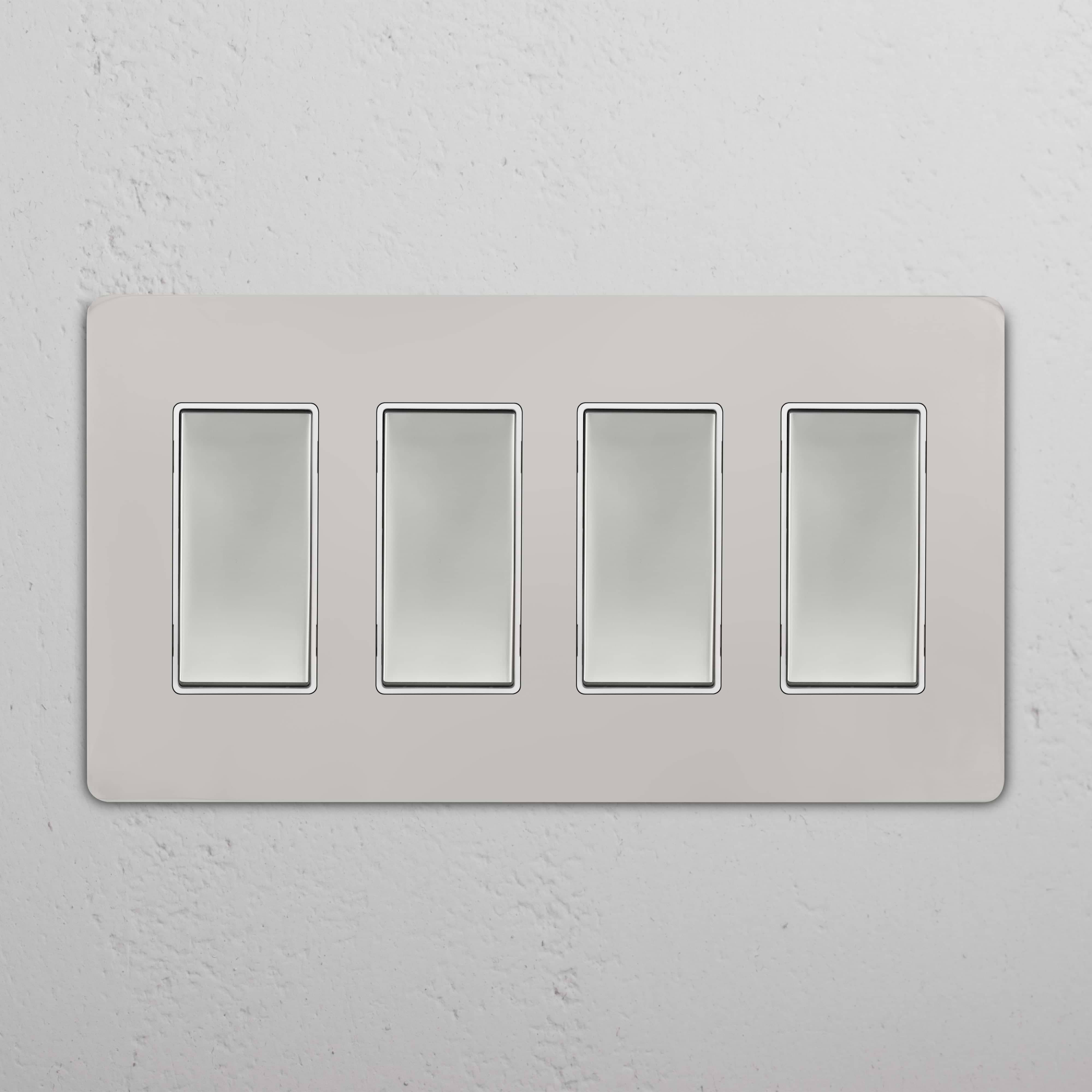 Grove 4G Rocker Switch in Polished Nickel White, four rectangular switches on a sleek wall plate.