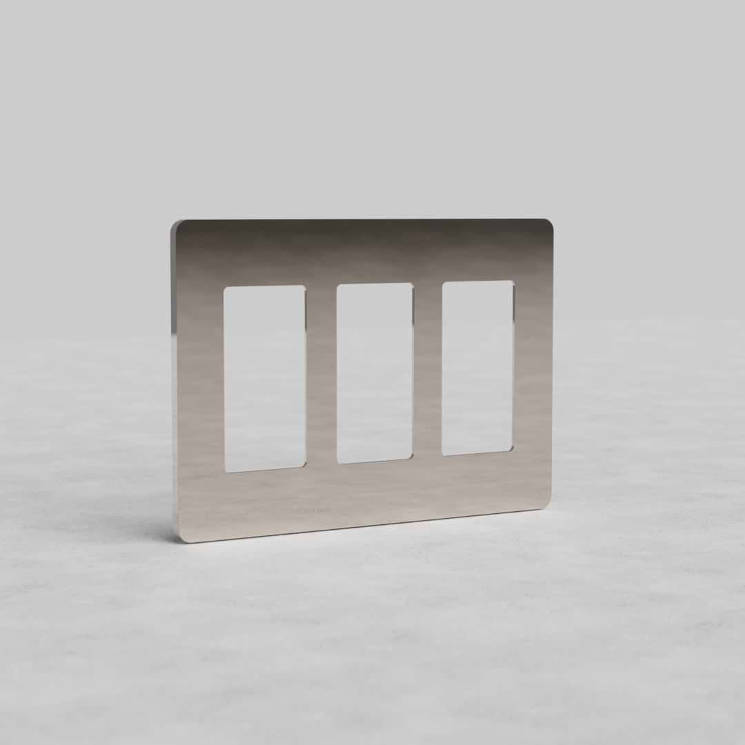 3G Outlet Plate Grove US in polished nickel with three rectangular openings, shown against a pale background.