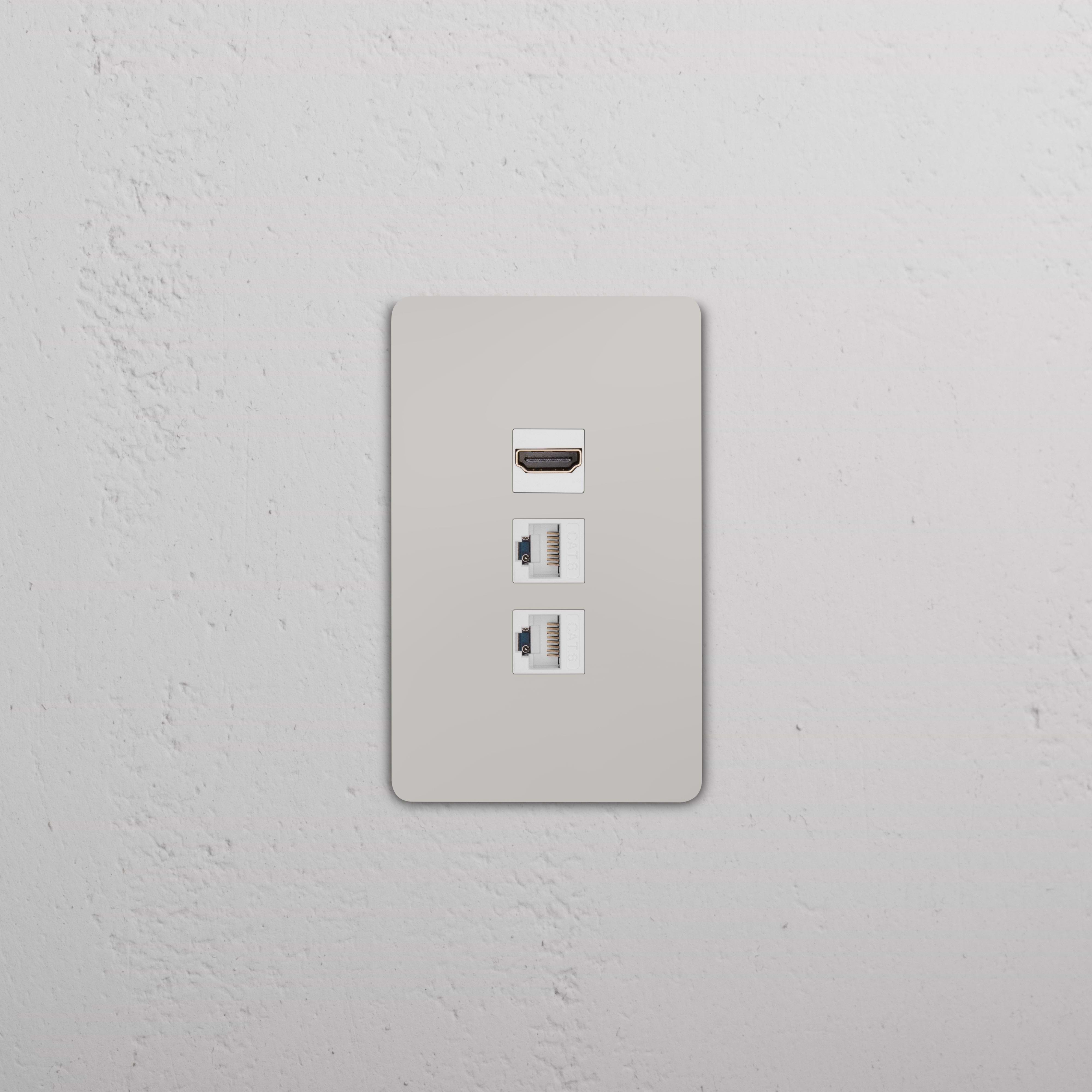 Grove 1G HDMI & 2x CAT6 Keystone wall plate in Polished Nickel White with HDMI and dual Ethernet ports.