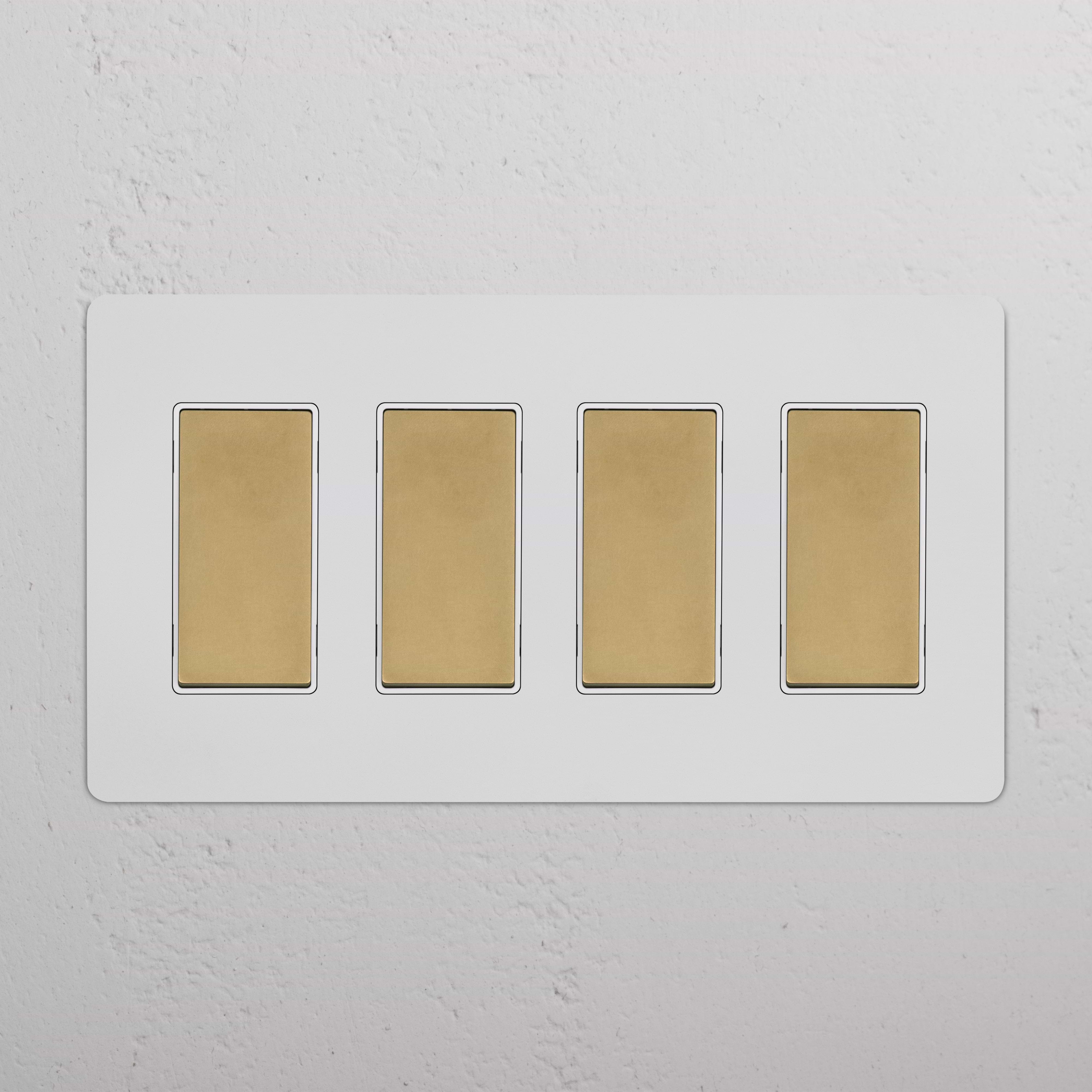 Kew 4G Rocker Switch with four white rectangular switches, paintable antique brass white finish.