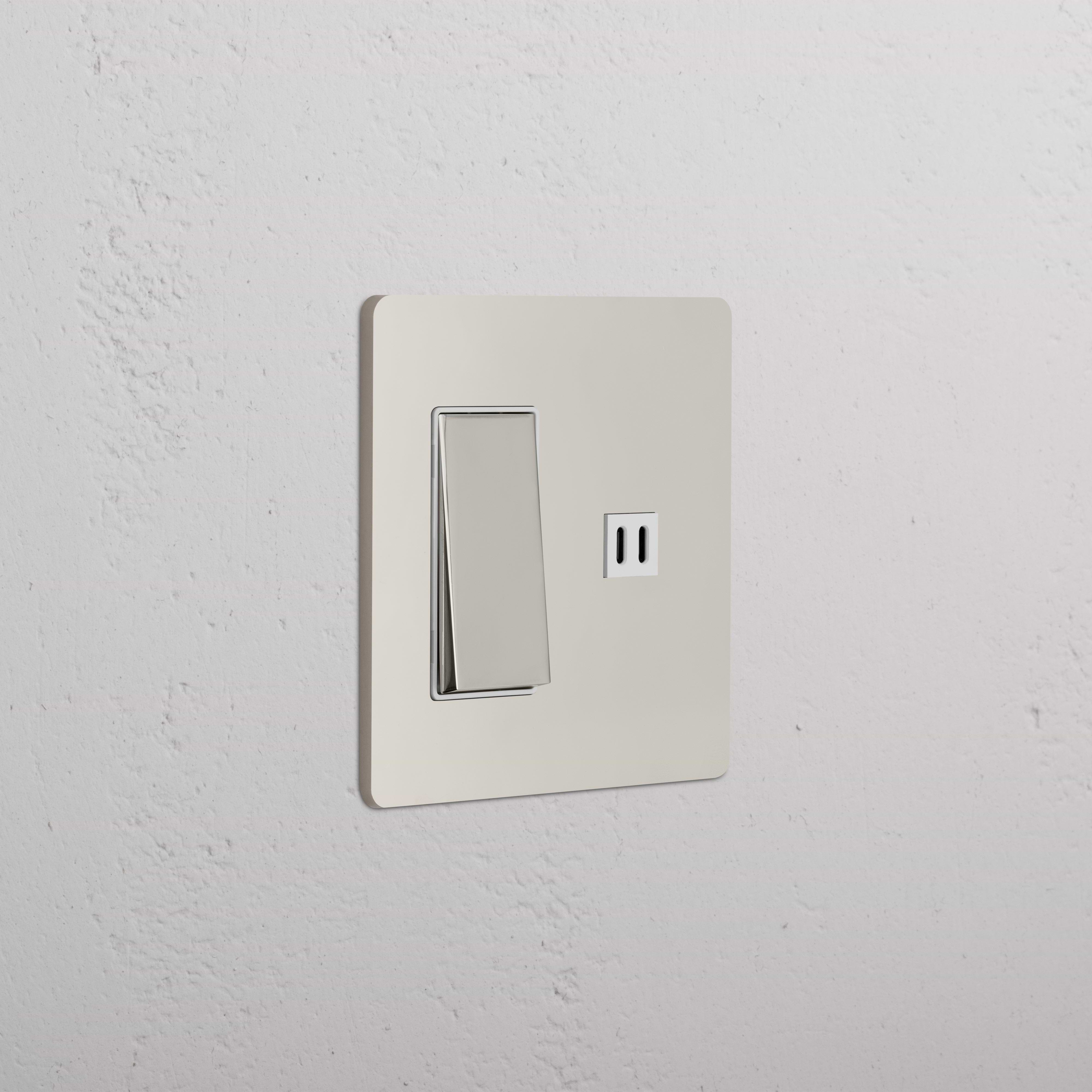 Grove 2G Rocker Switch with Fast Charge USB in Polished Nickel White, rectangular on a white wall.