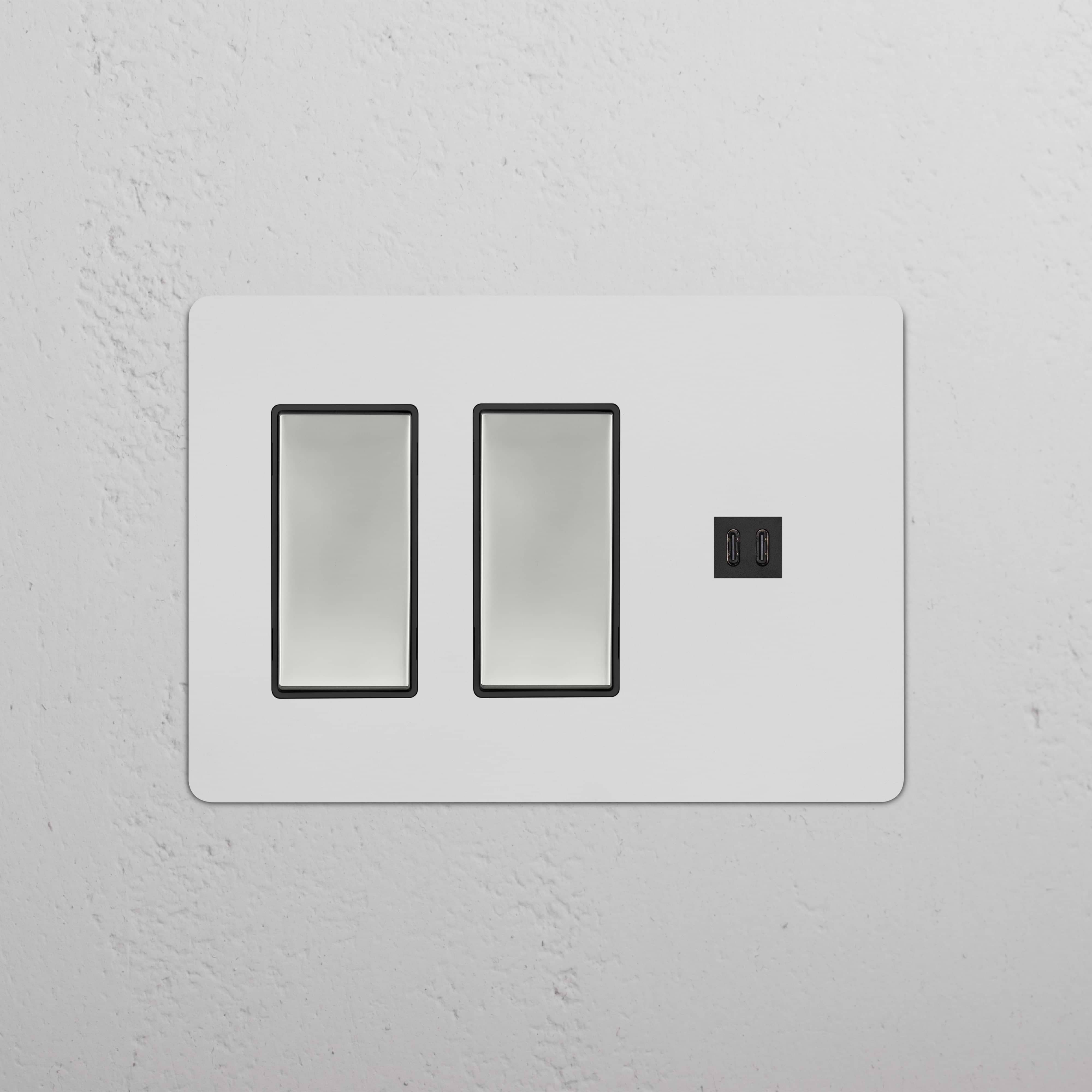 Kew 3G 2x Rocker Switch & Fast Charge USB in paintable polished nickel black, with two switches and USB ports.
