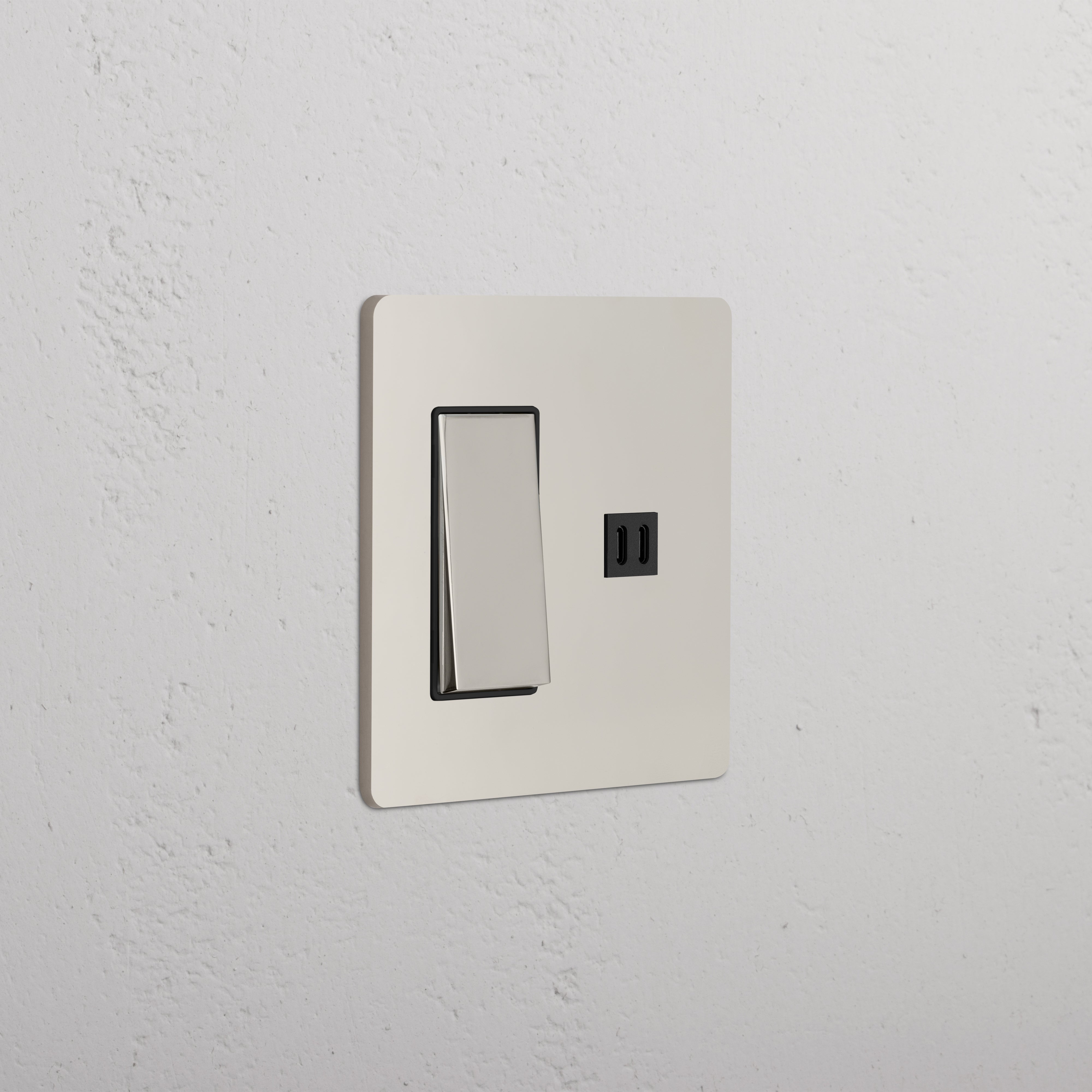 Grove 2G Rocker Switch & Fast Charge USB in polished nickel black with two rockers and integrated USB port.