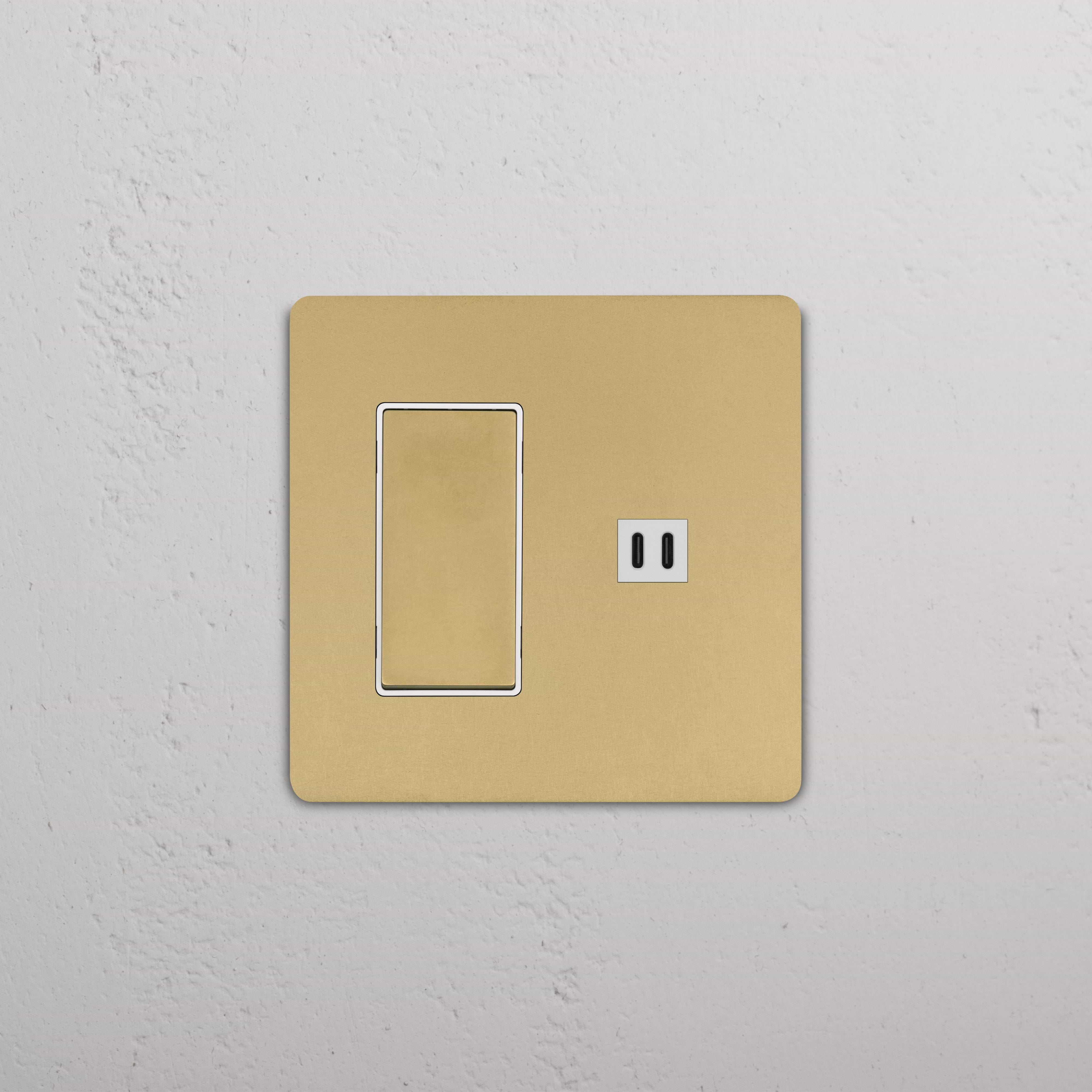 Antique Brass White Grove 2G Rocker Switch with Fast Charge USB port on a wall plate.