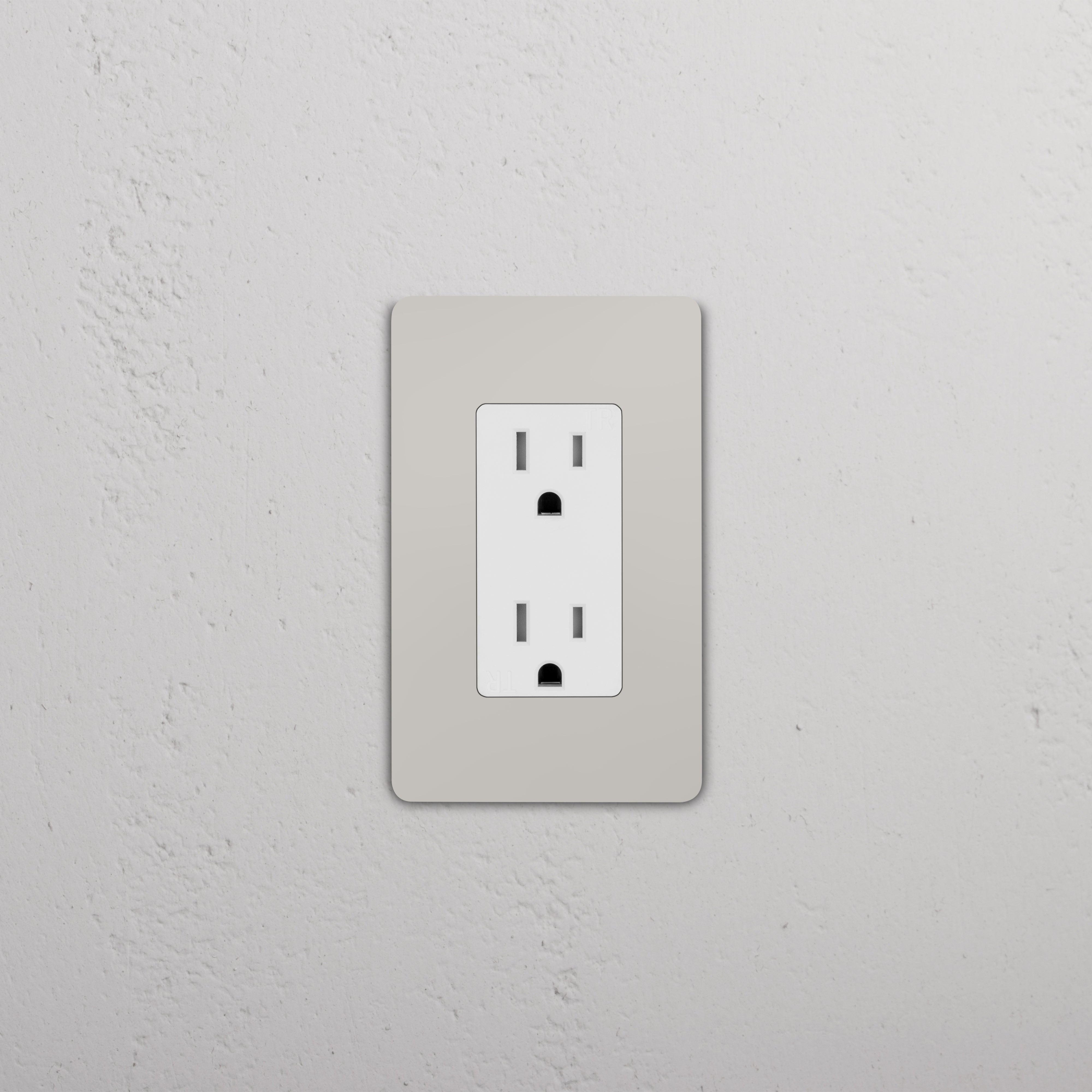 Grove 1G 15A Outlet in polished nickel white finish with two standard electrical sockets, wall-mounted.