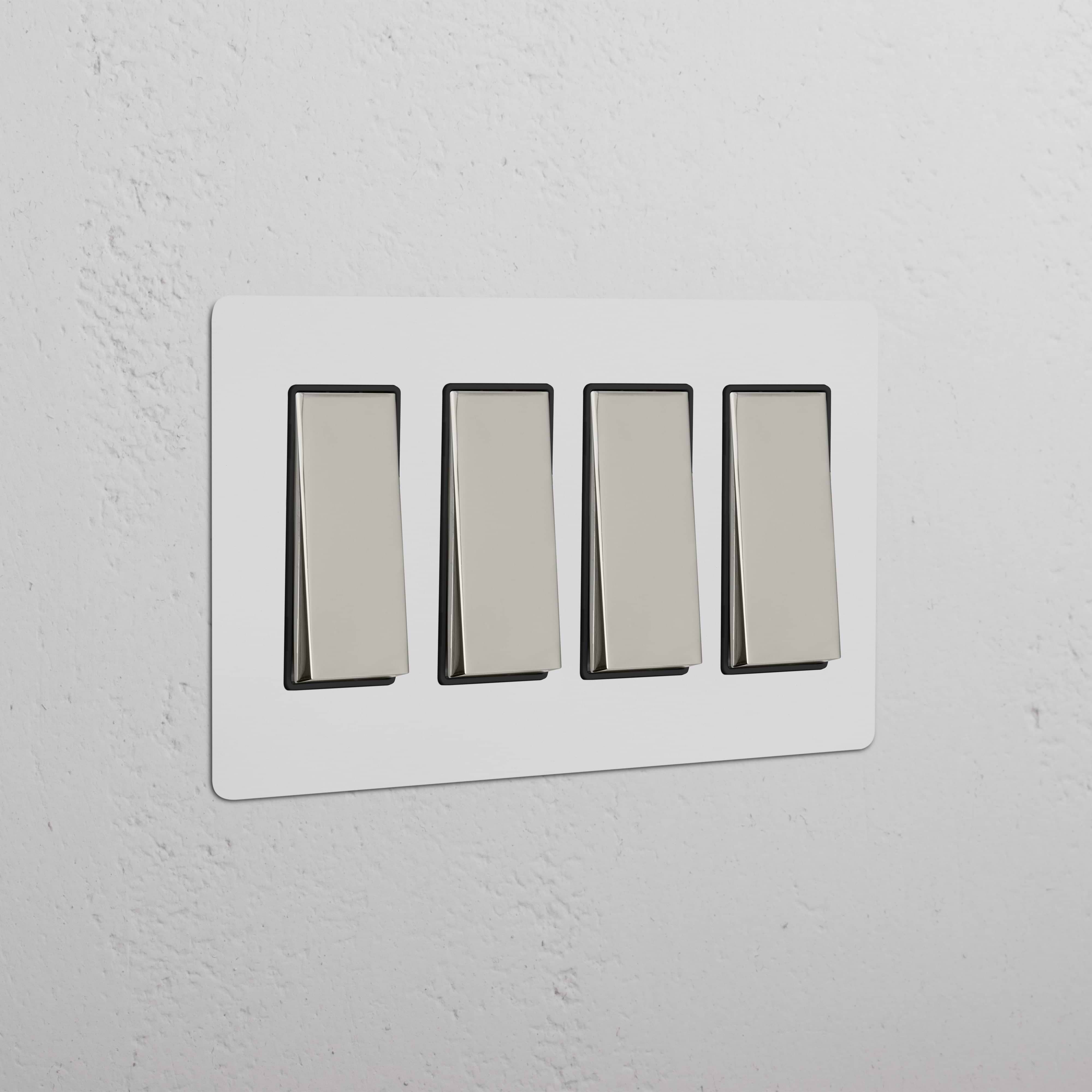 Kew 4G Rocker Switch in paintable polished nickel black, featuring four rectangular switches in a horizontal row.