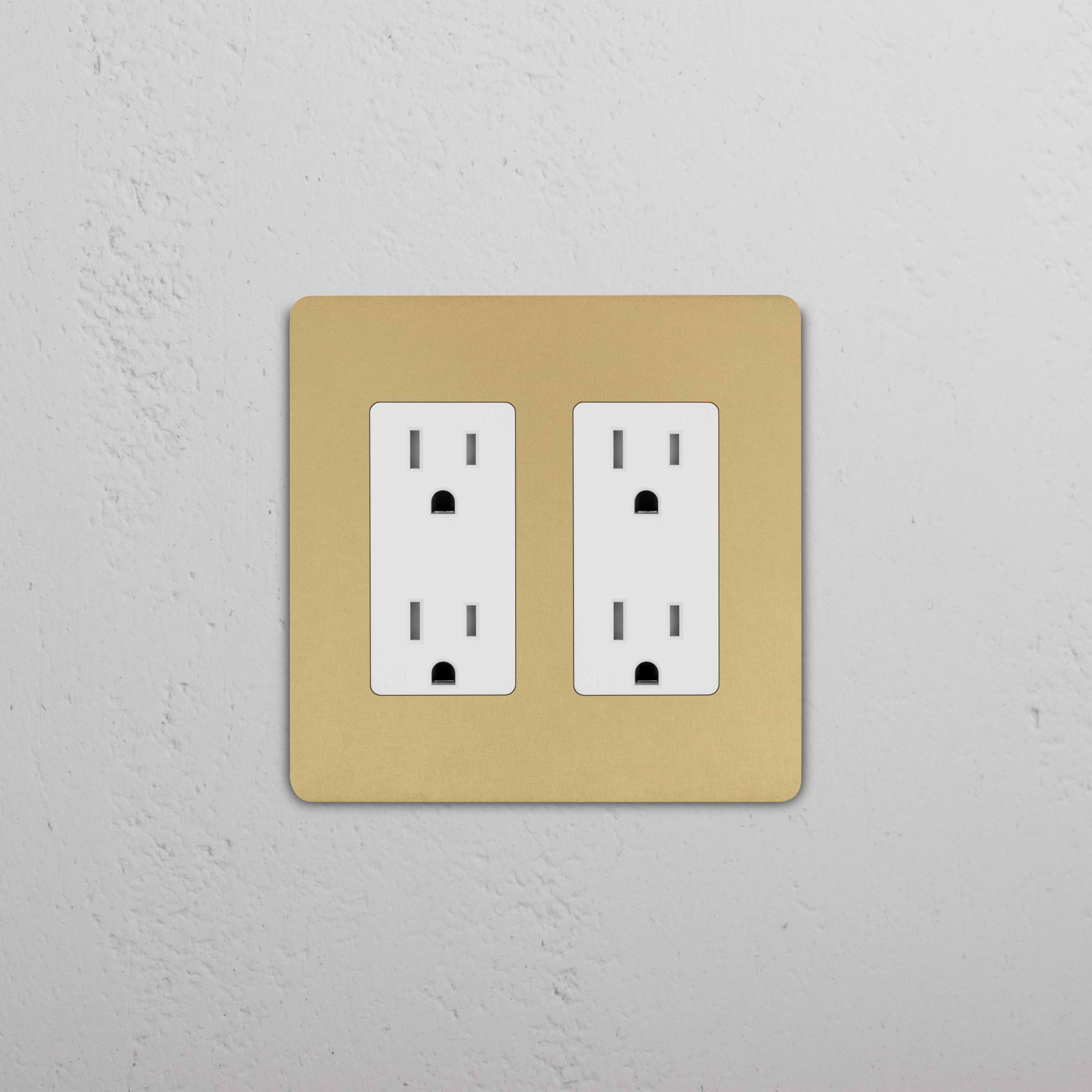 Grove 2G Outlet in Antique Brass White finish, featuring two white power sockets on a decorative wall plate.