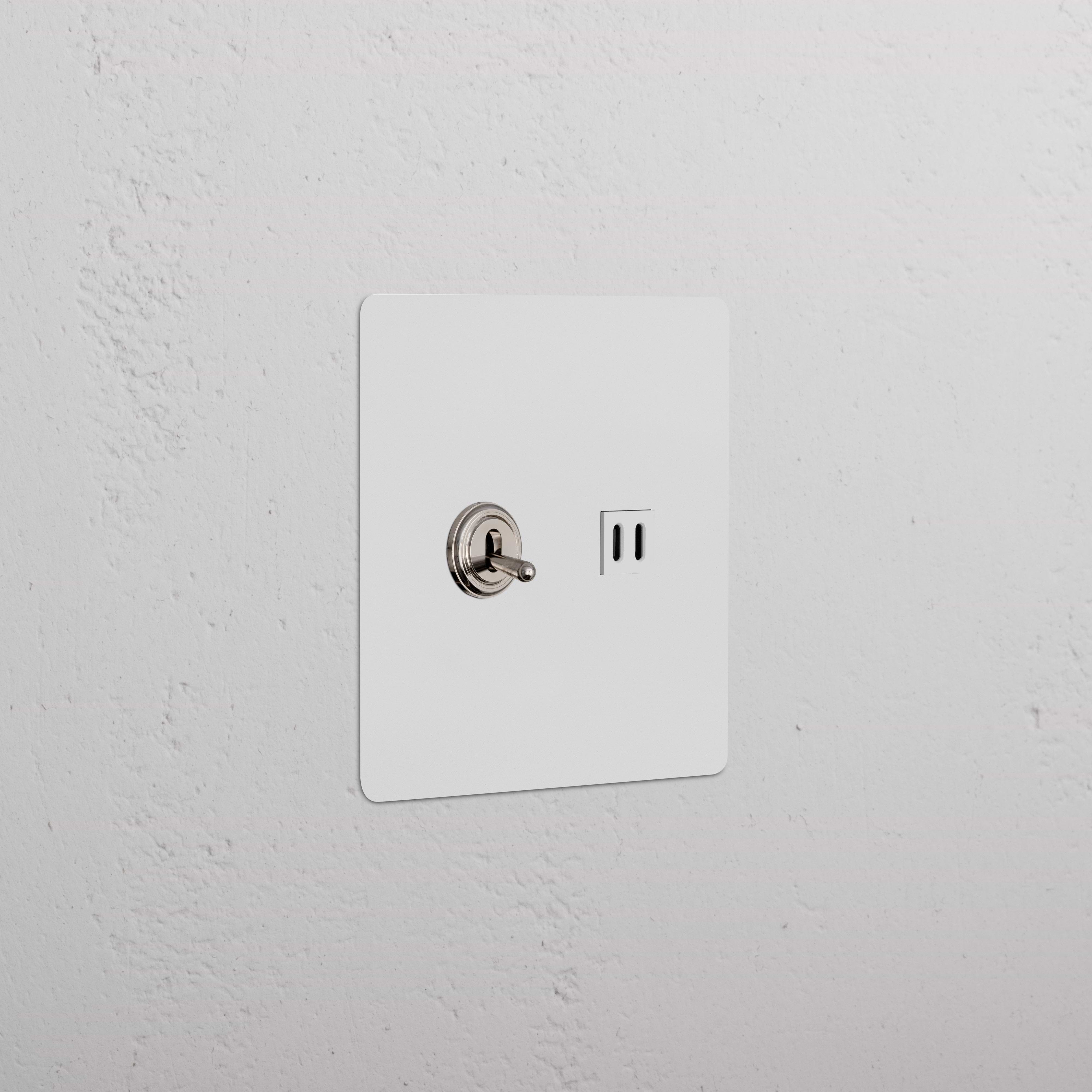 Kew 2G Toggle Switch and Fast Charge USB on a paintable polished nickel white wall plate.
