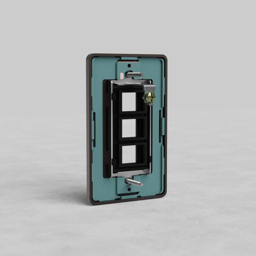 Bronze 1G 3x Keystone Plate Grove US faceplate with three rectangular keystone openings, shown upright.