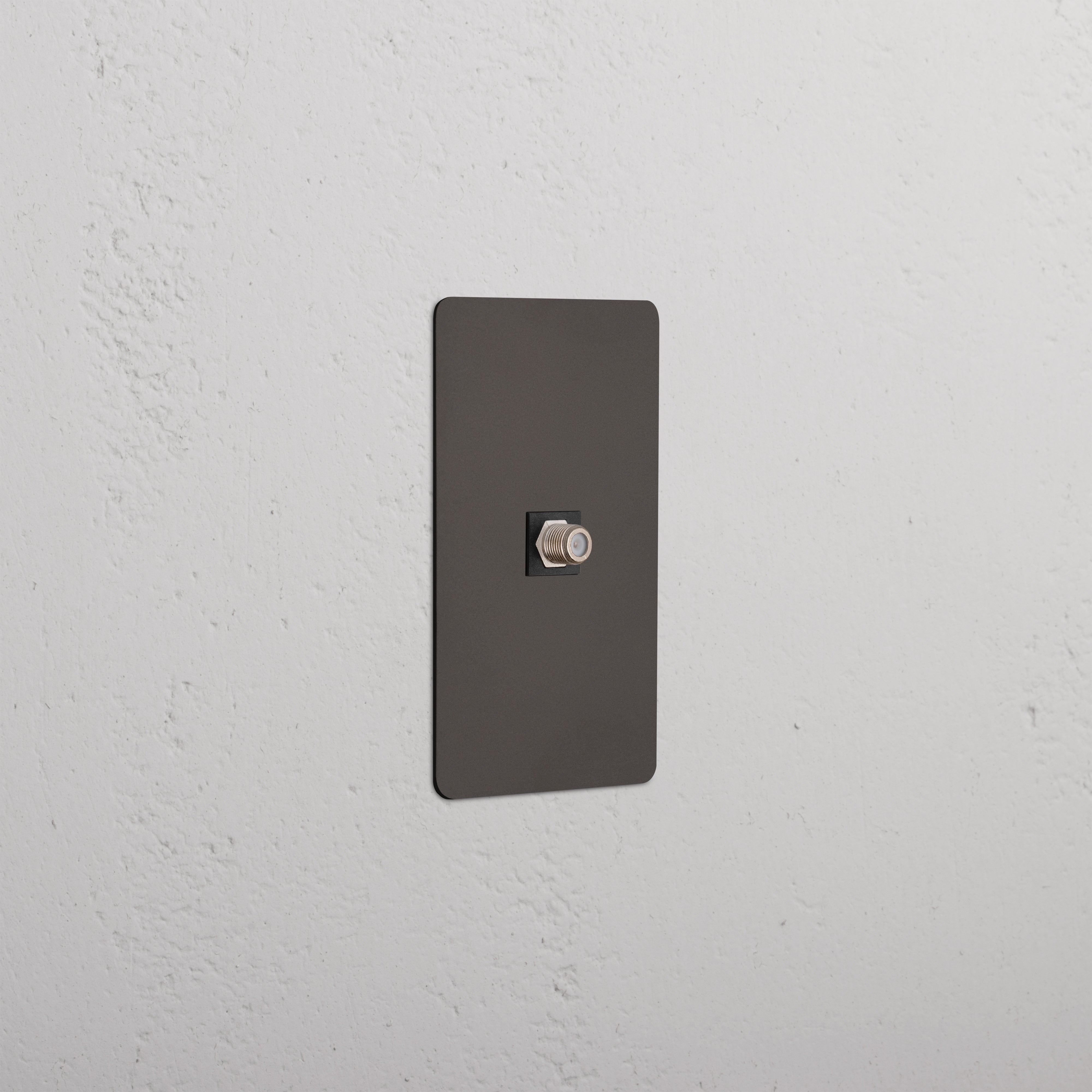 Kew 1G Satellite Keystone in Bronze Black with a central satellite port, shown on a white wall.