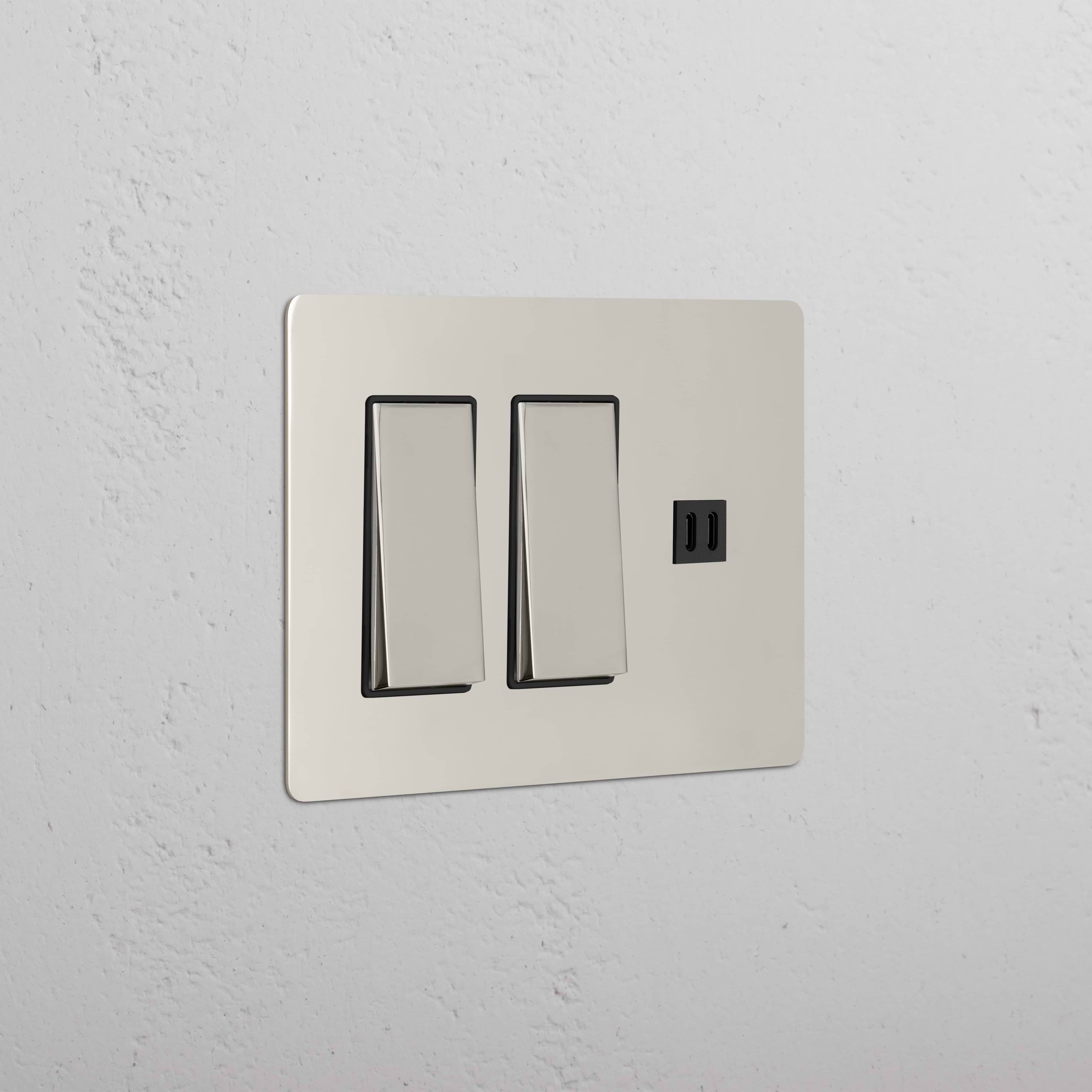 Kew 3G 2x Rocker Switch & Fast Charge USB - Polished Nickel Black