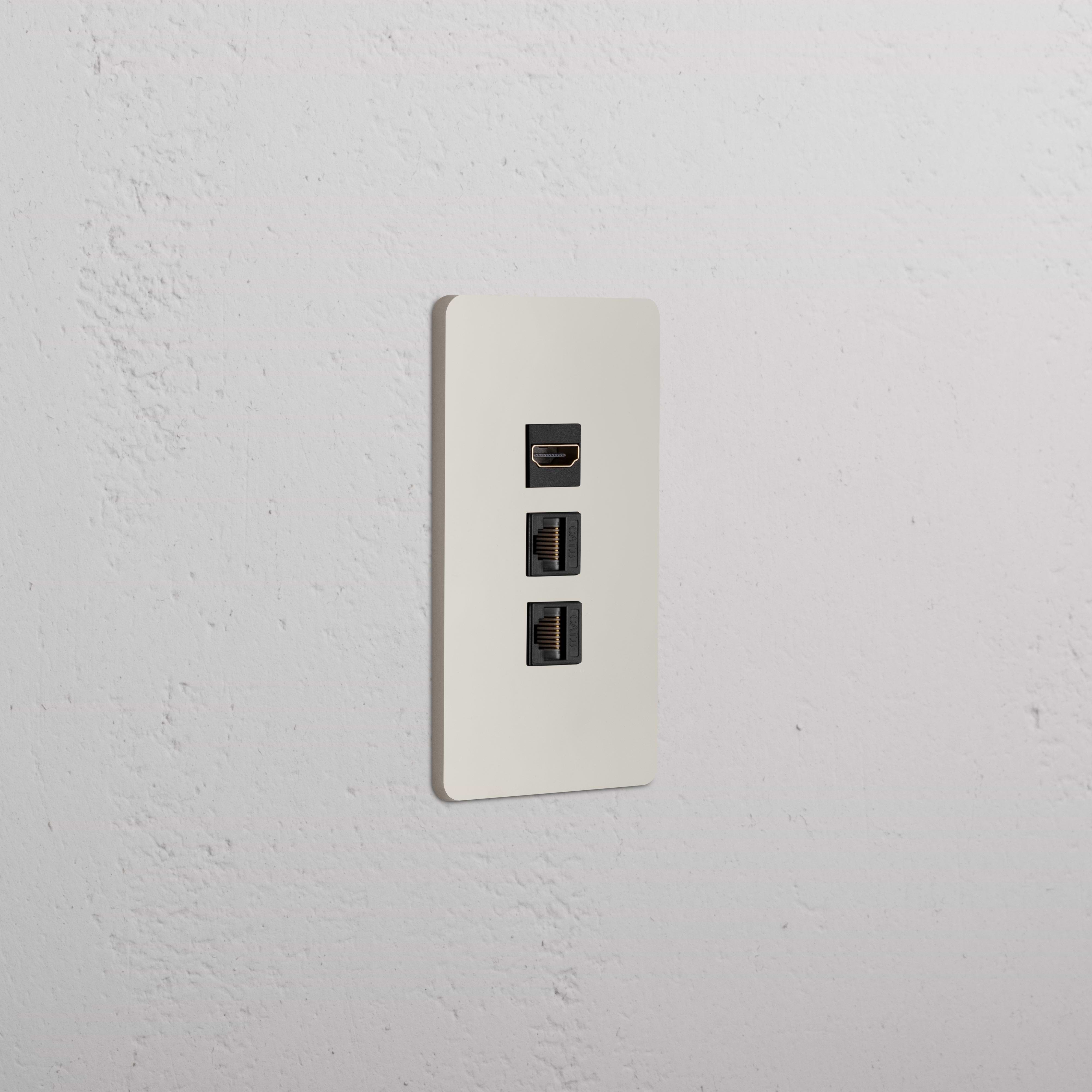 Grove 1G HDMI & 2x CAT6 Keystone wall plate in polished nickel black with HDMI and two Ethernet ports.