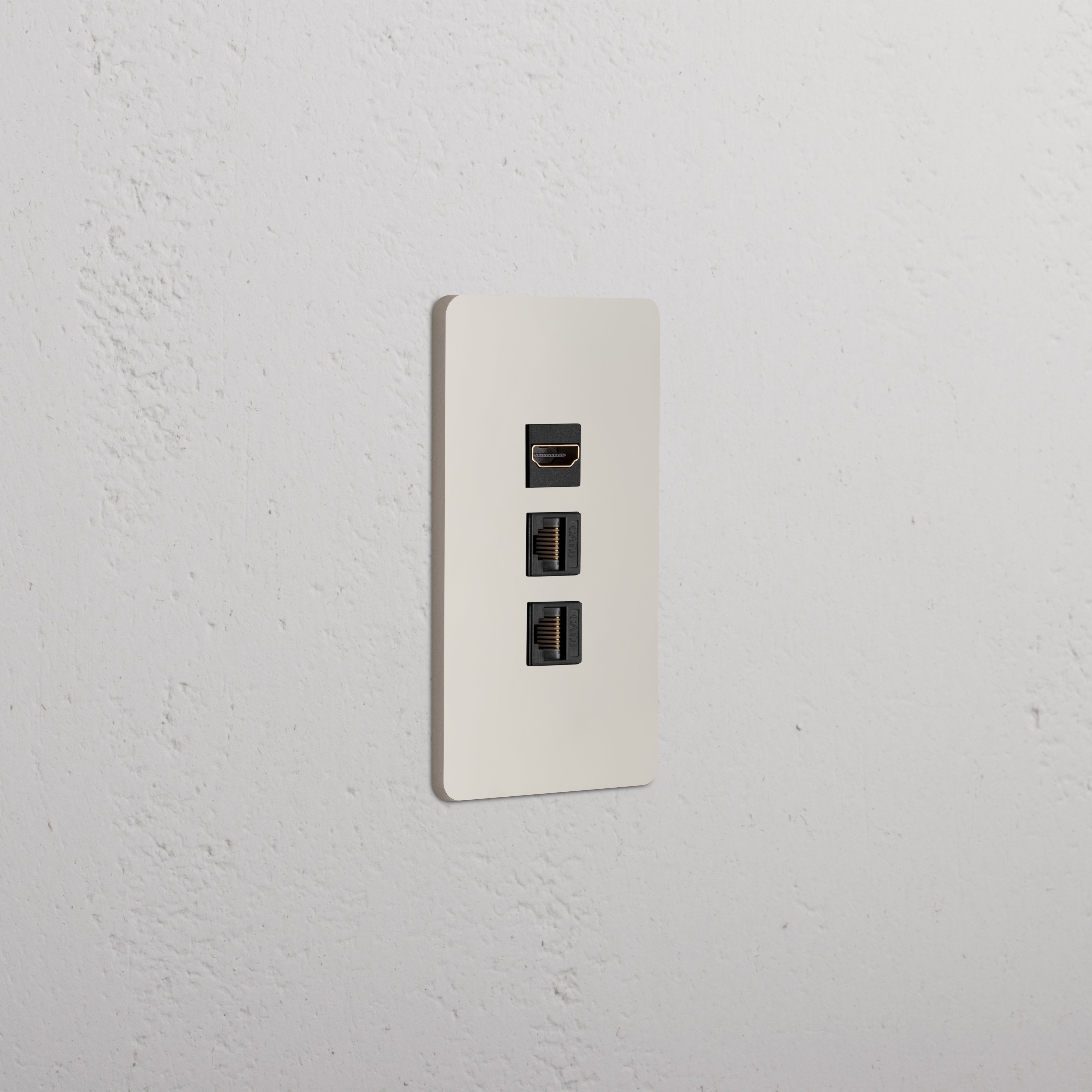 Grove 1G HDMI & 2x CAT6 Keystone wall plate in polished nickel black with HDMI and two Ethernet ports.