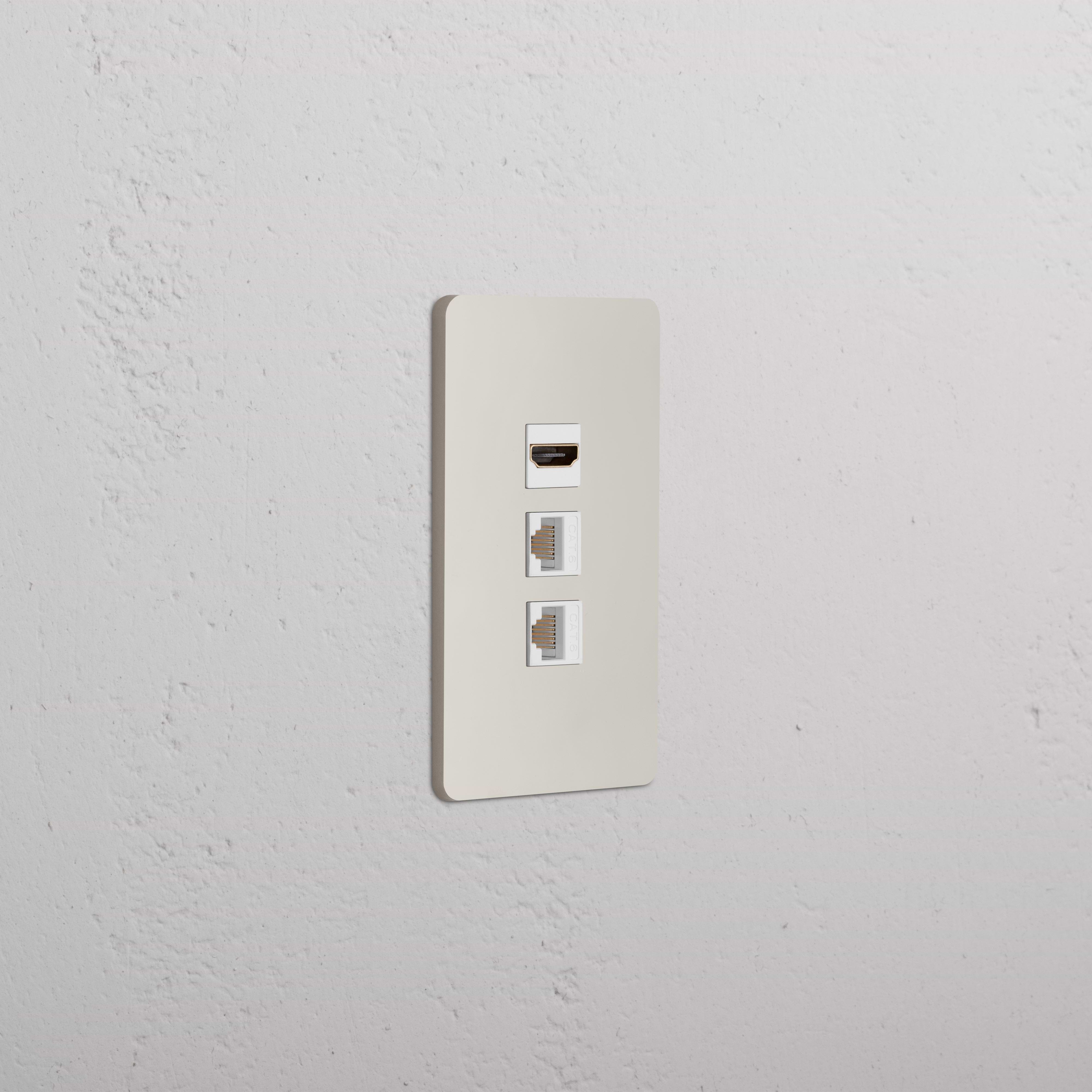 Grove 1G HDMI & 2x CAT6 Keystone wall plate in polished nickel white with one HDMI and two Ethernet ports.