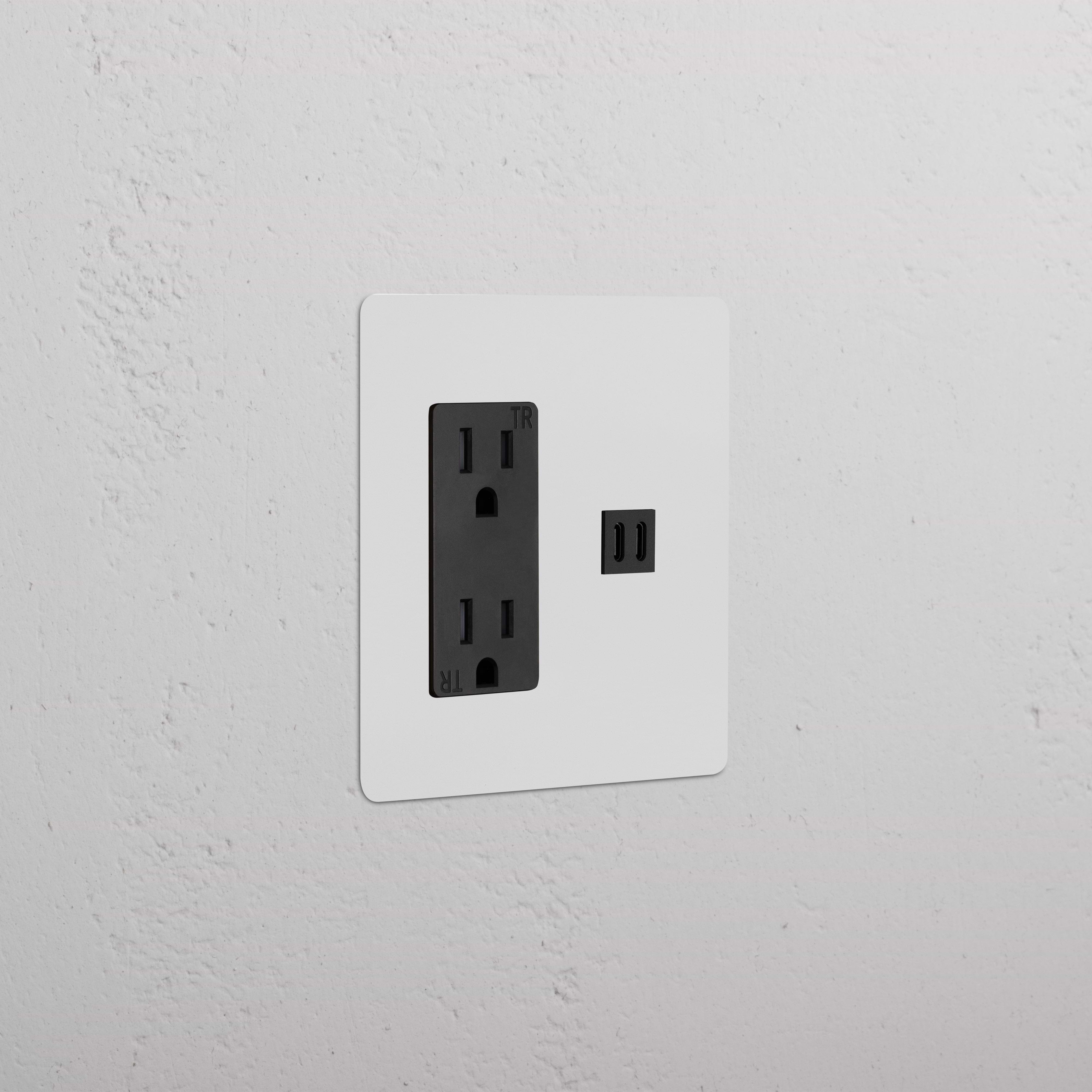 Kew 2G Outlet & Fast Charge USB in paintable black finish, double socket with USB ports on wall plate.