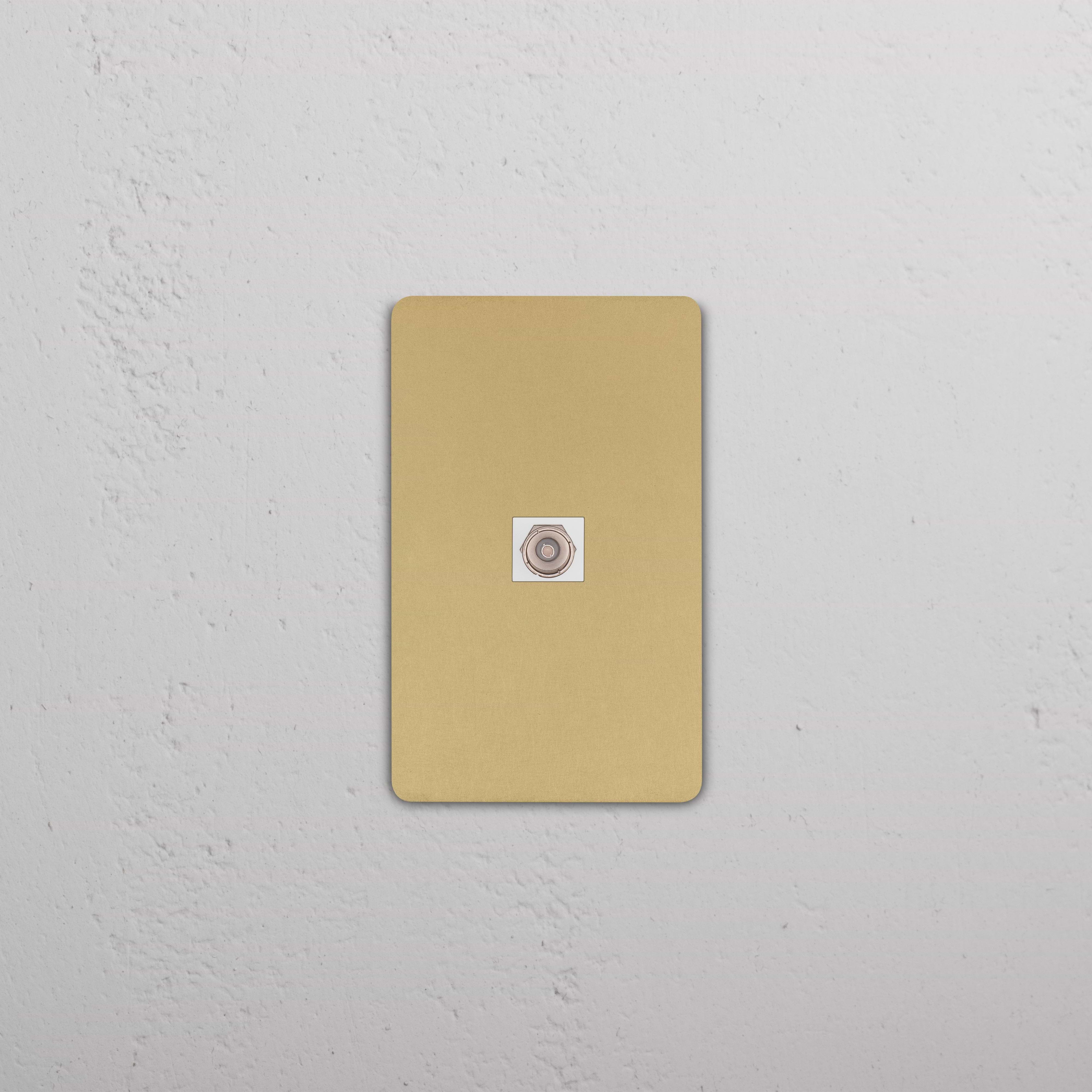 Antique brass and white Grove 1G TV keystone faceplate with single module slot for TV connections.