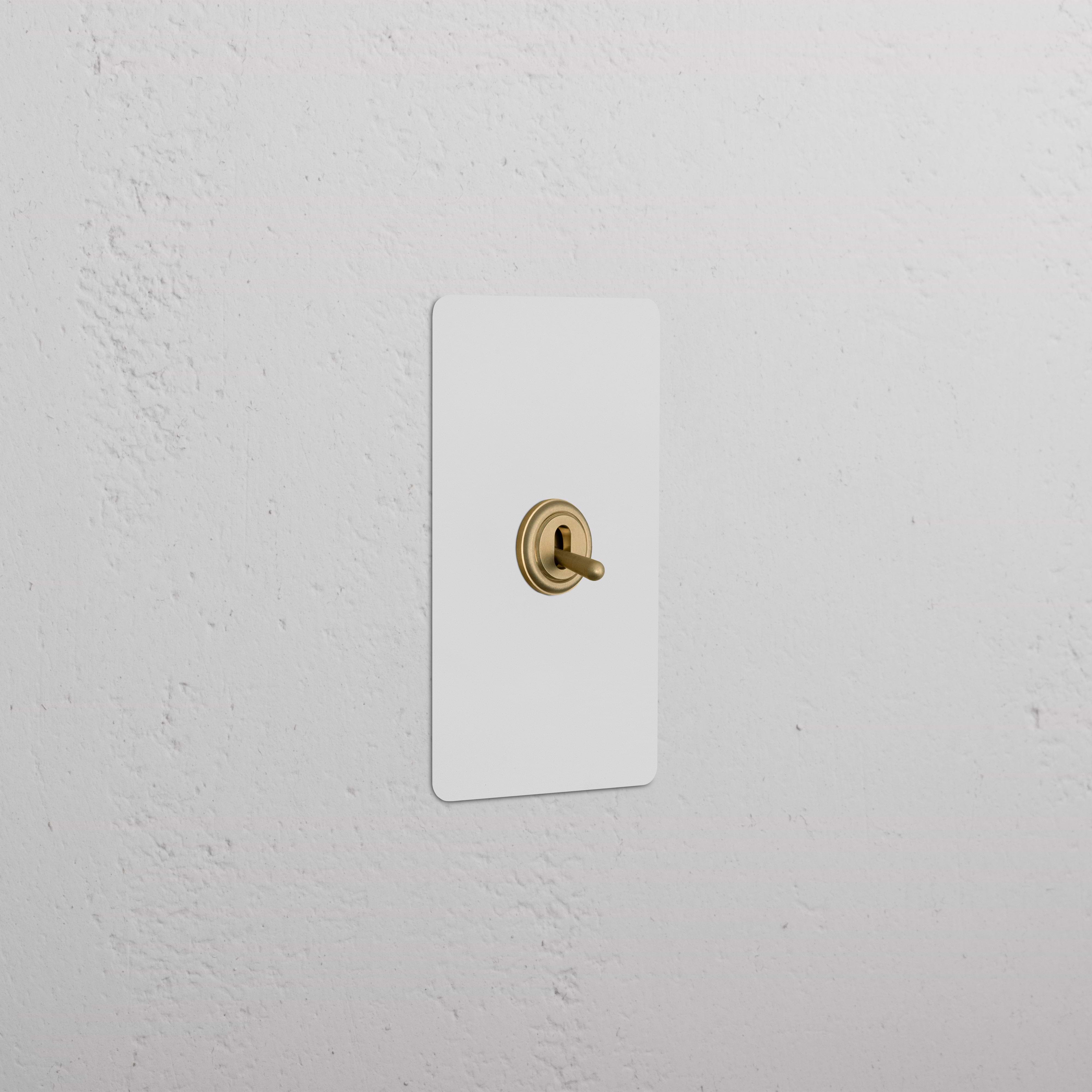 Kew 1G Double Pole Toggle Switch in paintable antique brass finish, mounted on a white wall.