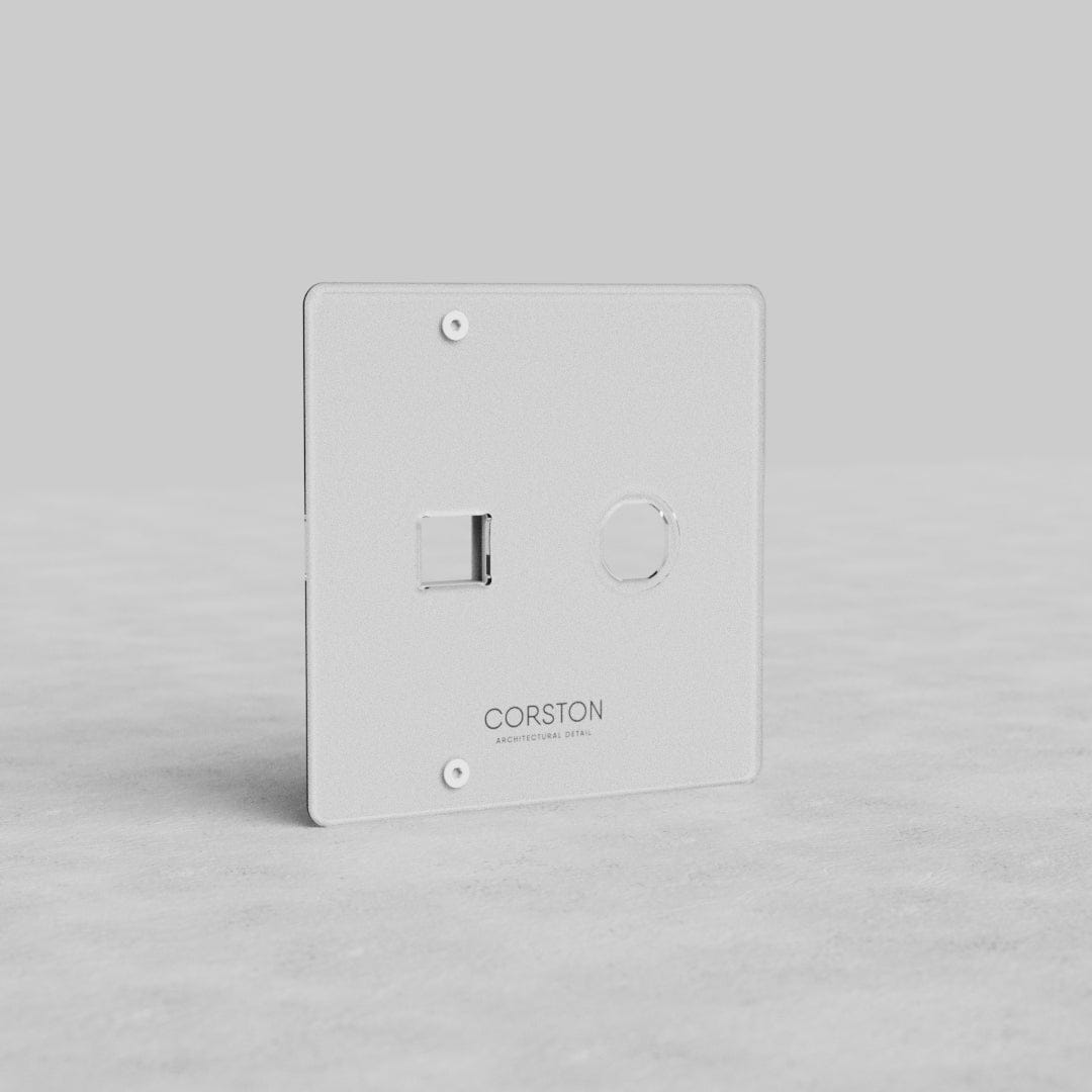 Clear 2G Switch & Keystone Plate Kew US, white wall plate with two port openings, on a plain background.