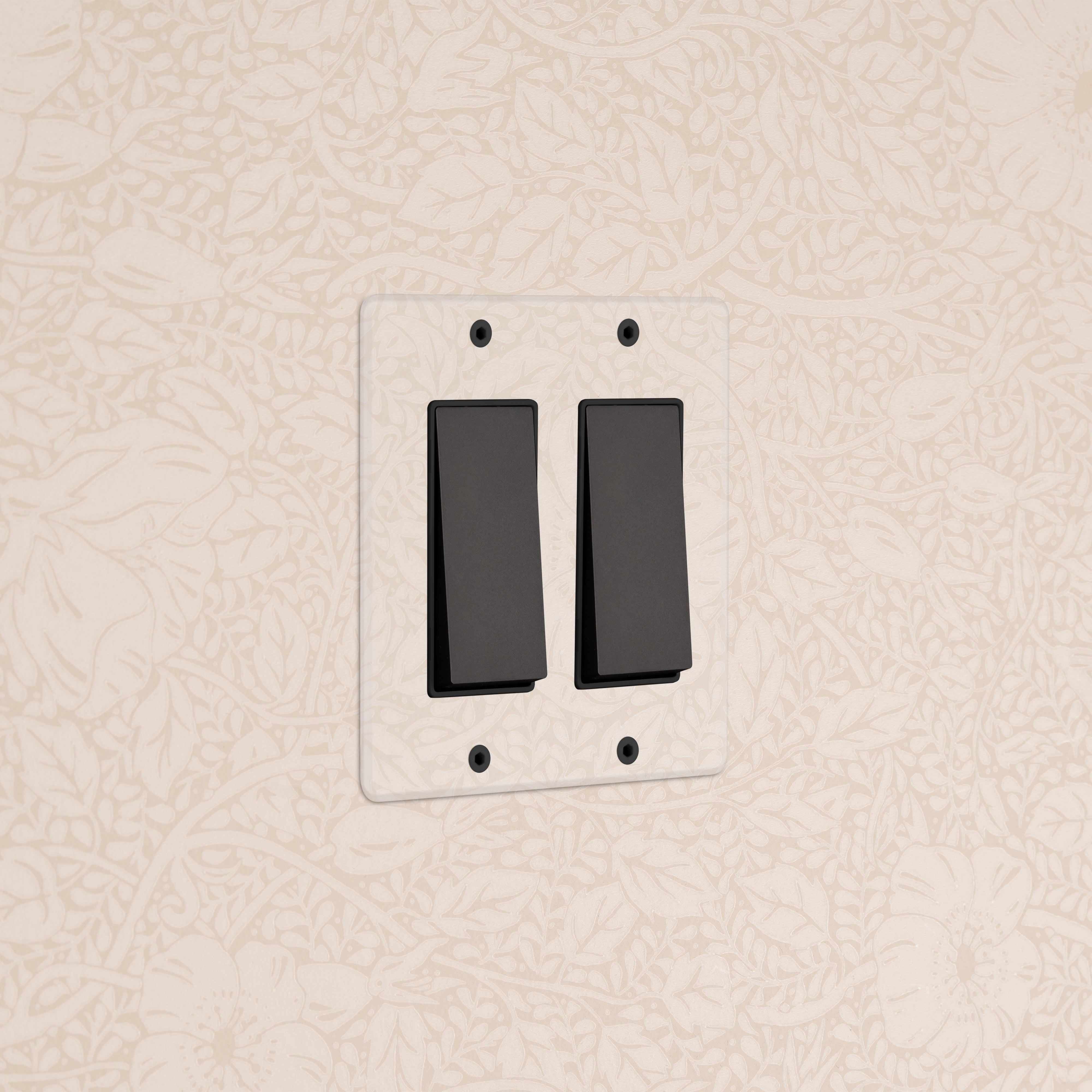 Kew 2G Rocker Switch in Clear Bronze Black finish, featuring two black switches on a stylish faceplate.