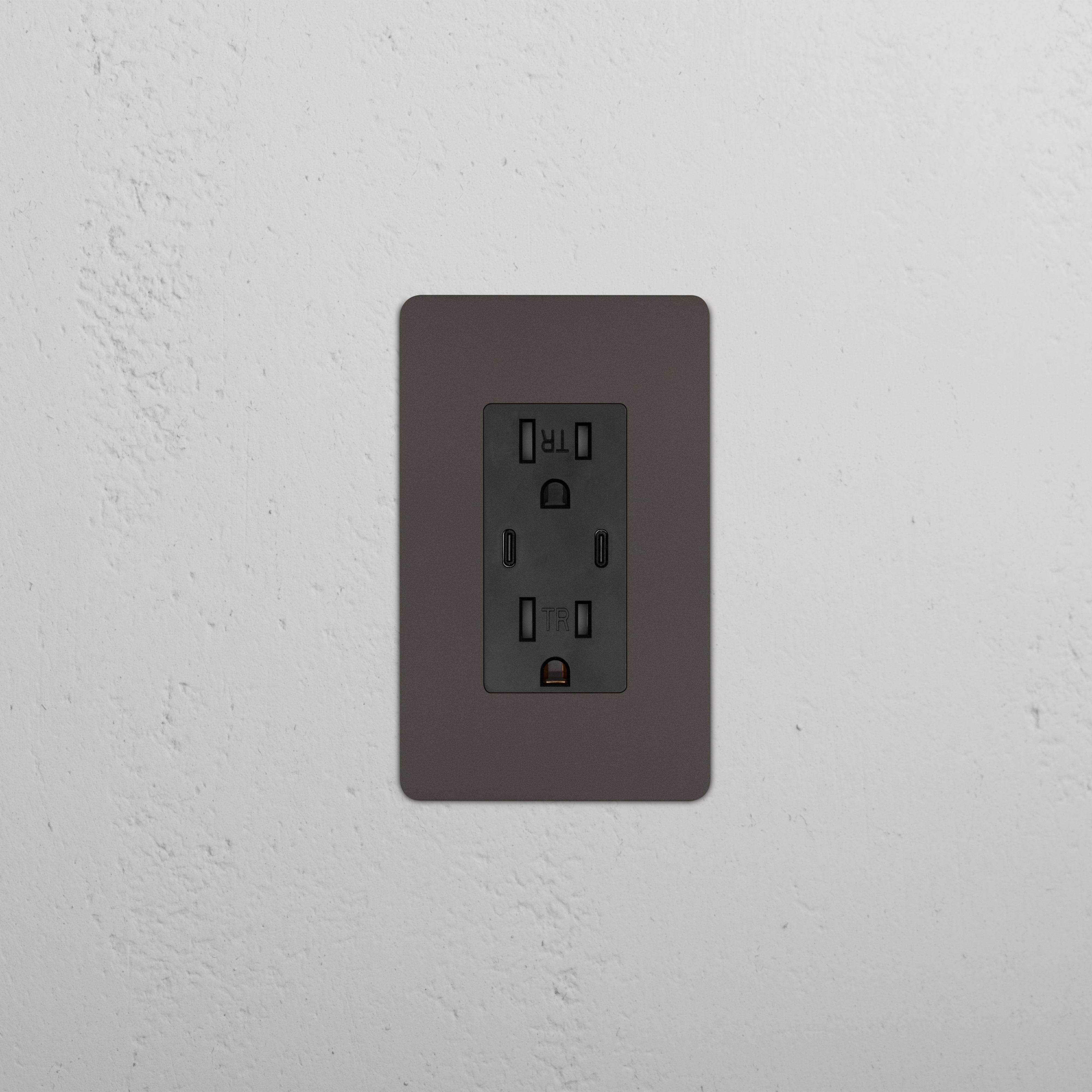 Kew 1G 15A USB Outlet in Bronze Black finish with a single socket and USB ports, wall-mounted.