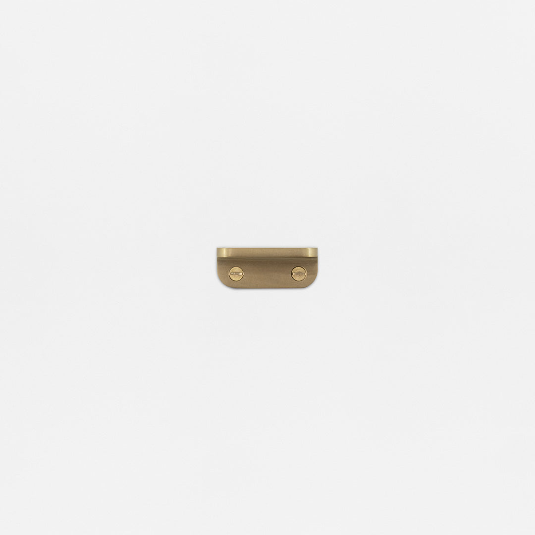 Antique brass Belmont Single Hung Window Lift with rounded edges and two screws, shown against a white background.