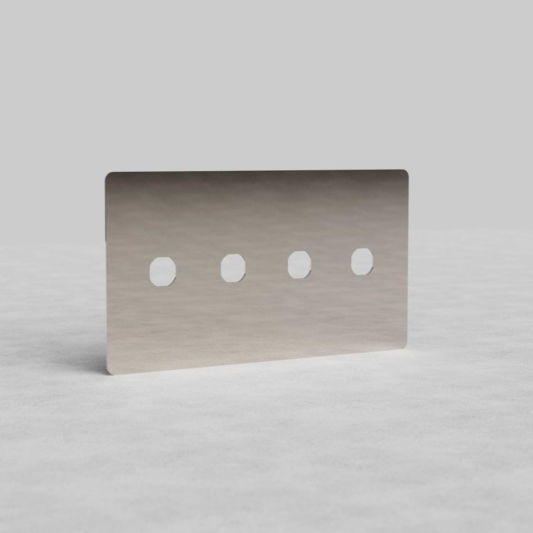4-gang switch plate in polished nickel finish, Kew US style, shown upright against a plain background.