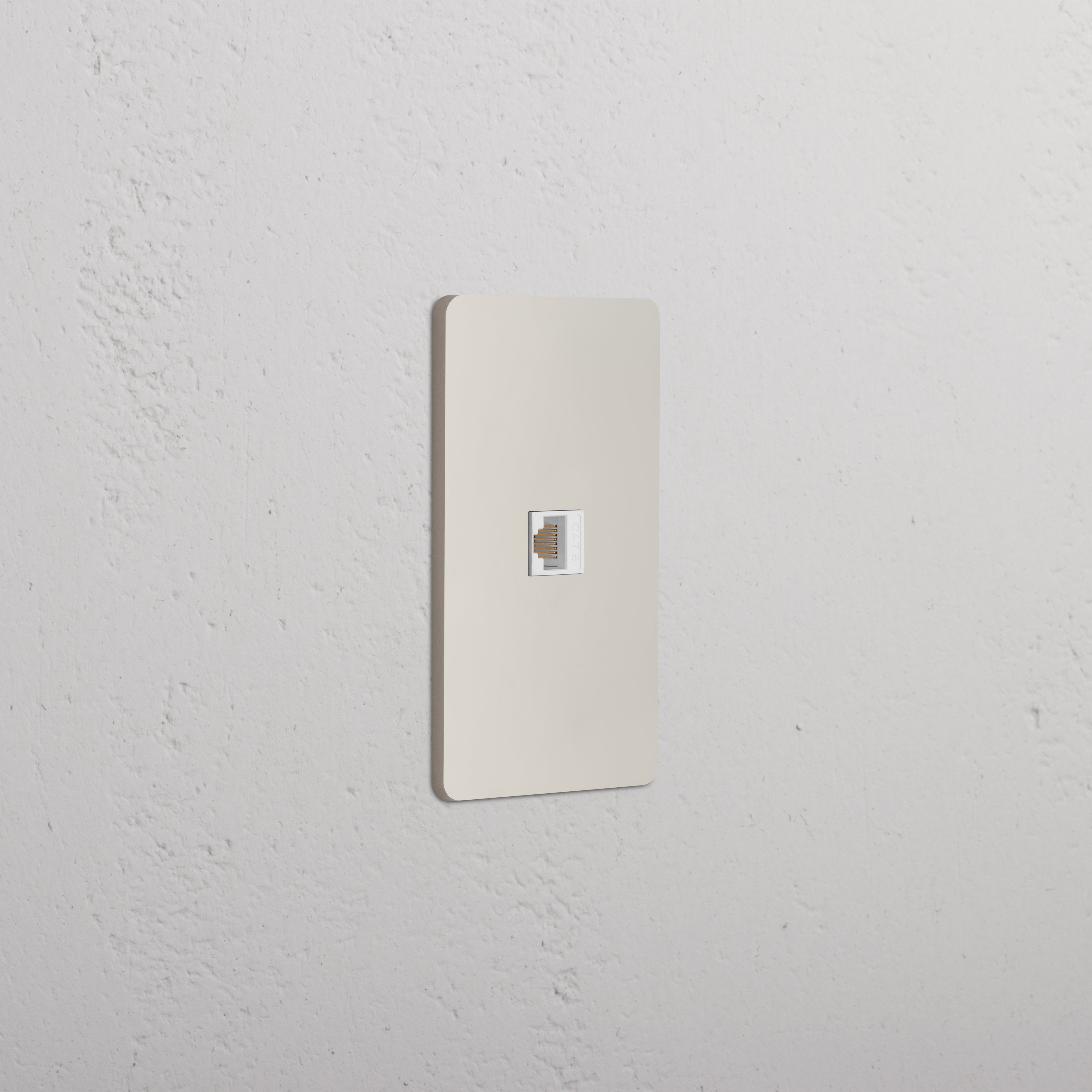 Grove 1G CAT 6 Keystone Ethernet wall jack with white faceplate and polished nickel white trim.