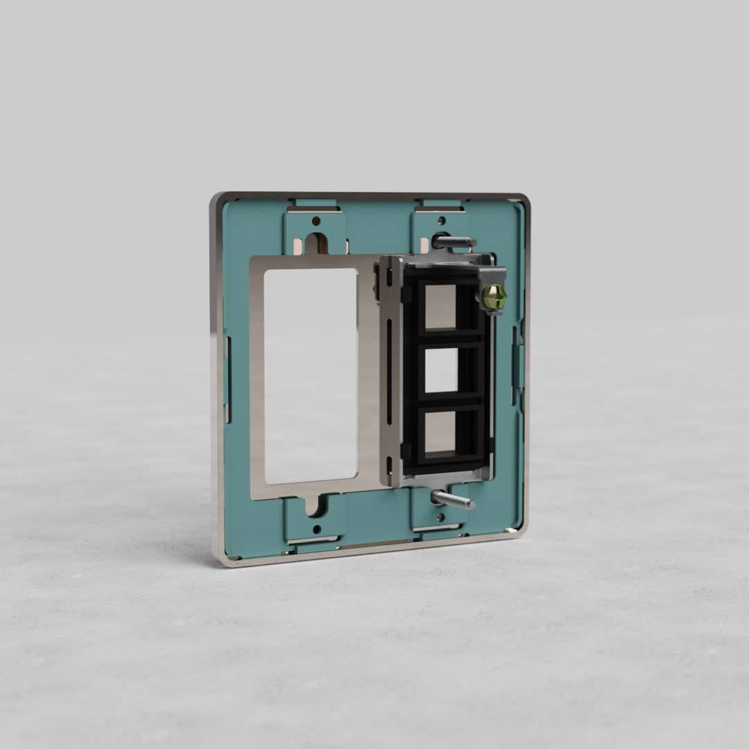 2G Outlet & Keystone Plate Grove US in polished nickel, wall plate with two outlet openings and keystone slots.