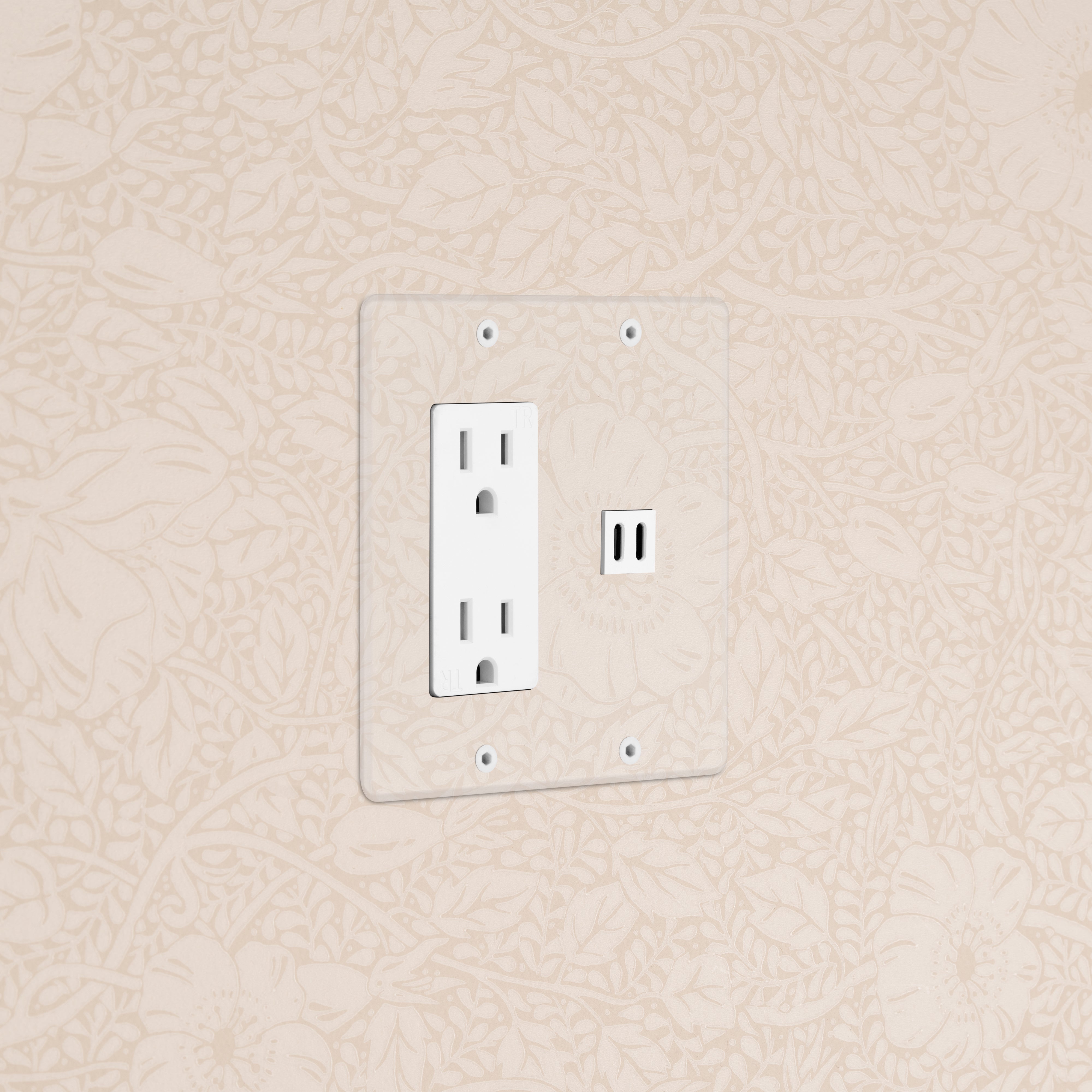 Kew 2G Outlet & Fast Charge USB in clear white with two sockets, two USB ports, and clear faceplate.
