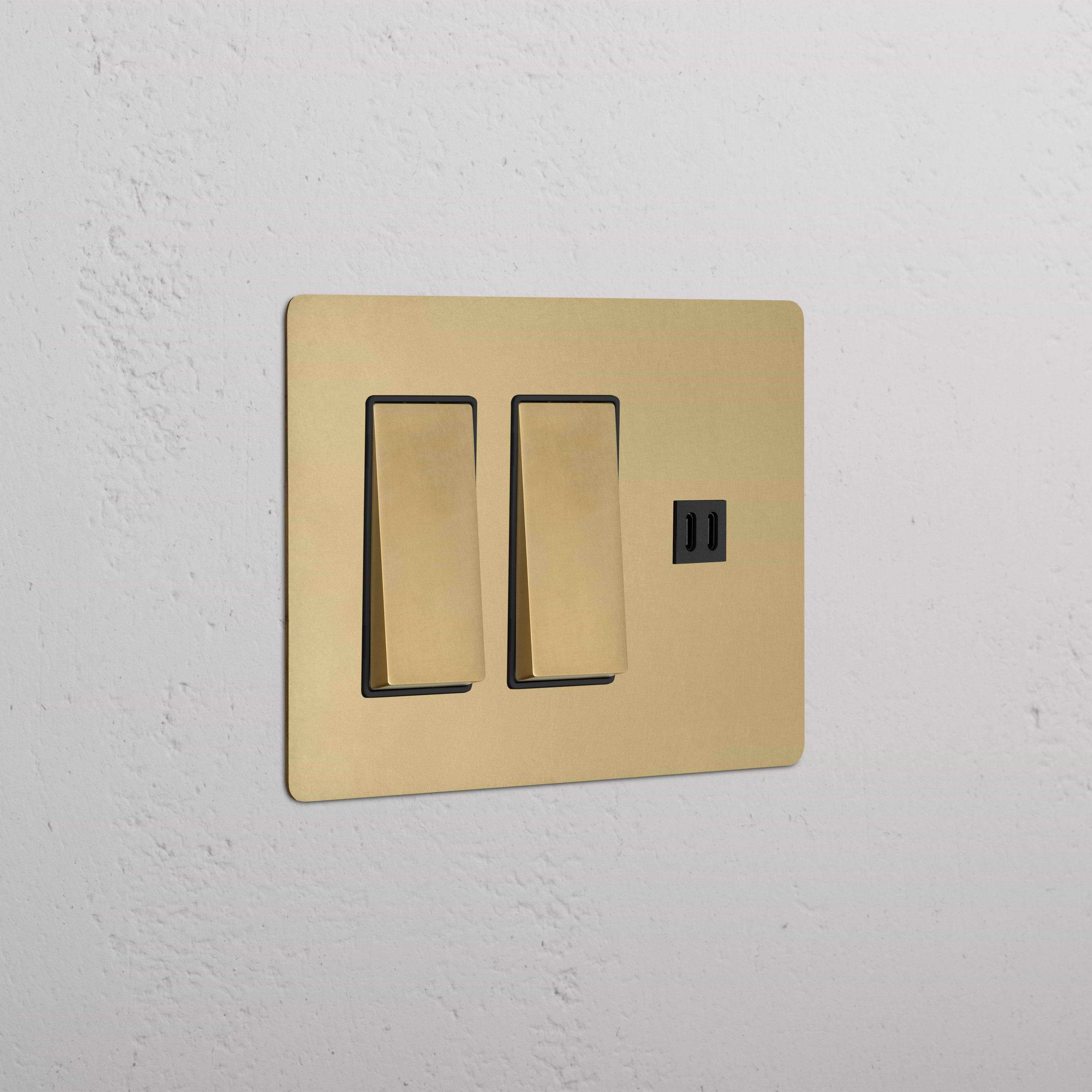 Kew 3G 2x Rocker Switch & Fast Charge USB in antique brass black, with two switches and USB port.